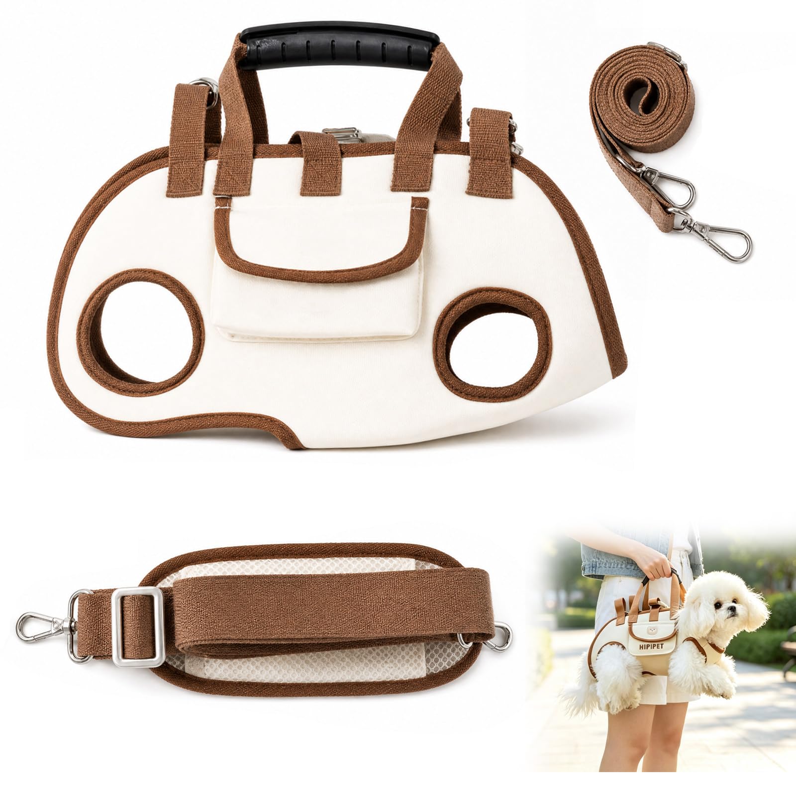 Dog Sling Carrier Small Pet Shoulder Bag Hands Free Puppy Carrier Travel Pouch for Chihuahua Yorkshire with Safety (White, S)