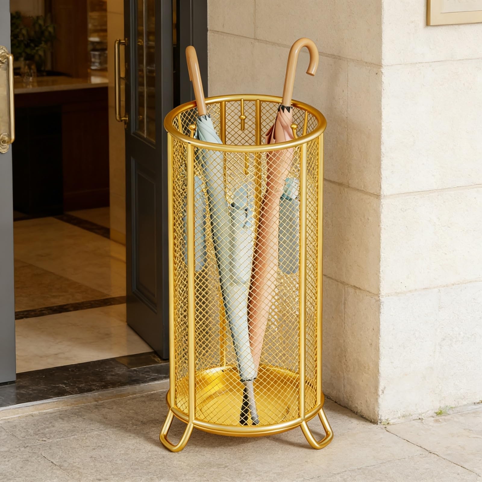 FCXWEVR Large Capacity Umbrella Holder with Drip Tray - Stylish Entryway Umbrella Basket Indoor Umbrella Stand Golf Club nizer & Cane Rack for Home or Office