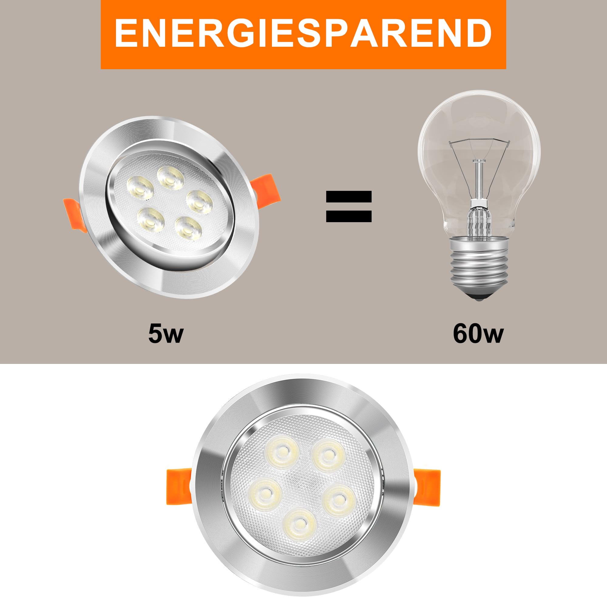 LED Einbaustrahler 230V, 10er Set 5W Kaltweiß 85-95mm Lochmass | Einbauspots Schwenkbar, Deckenspots Einbauleuchten, led spots flach für Badezimmer Wohnzimme