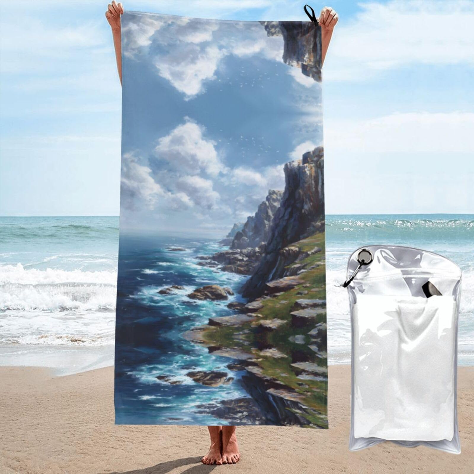 ESNAIUVCD Cliff Coast Print Beach Towel, Microfibre Sauna Towel, Quick-Drying Fitness Towel, Lightweight And Thin Portable Sauna Towel