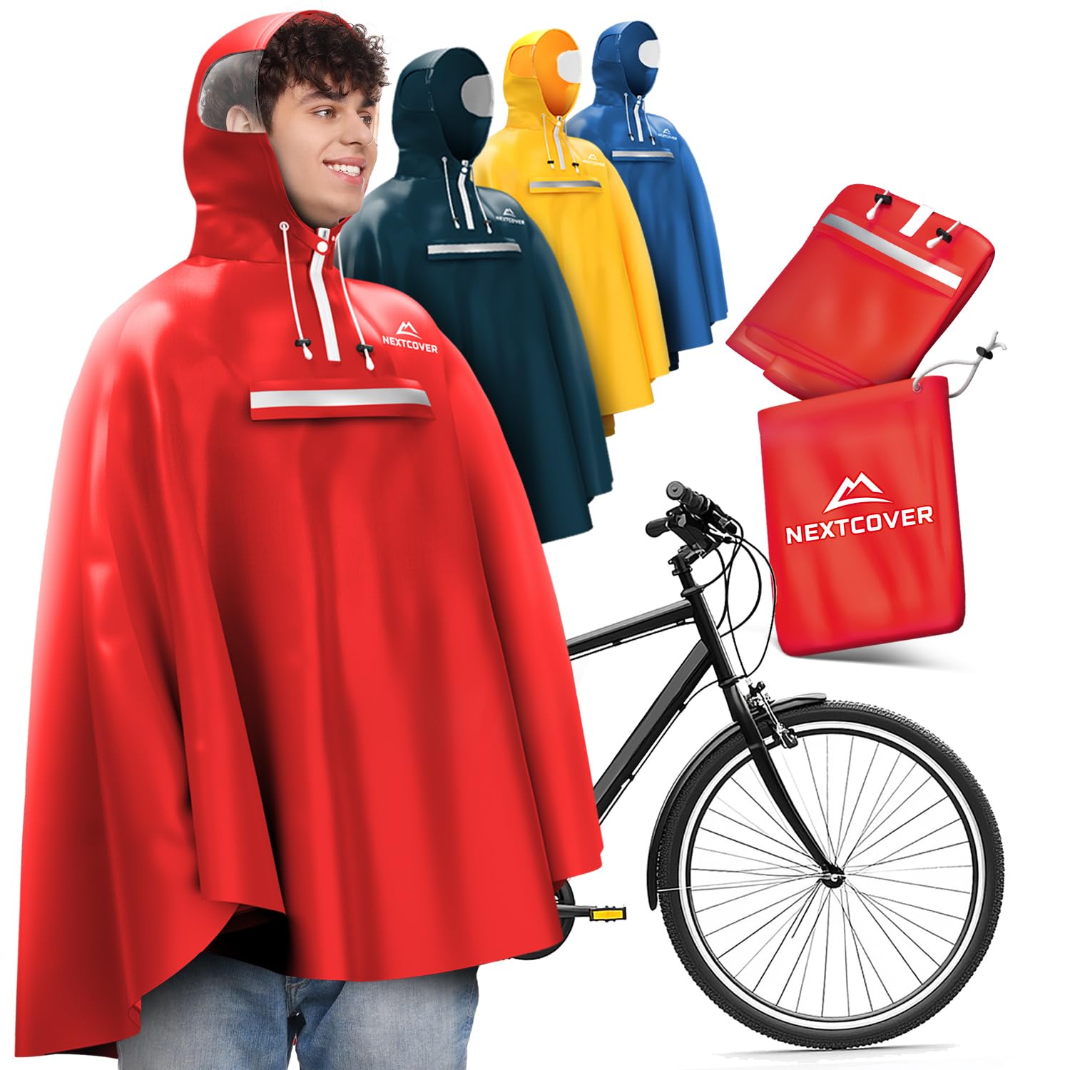 NEXTCOVER Poncho de pluie de vélo pour homme et femme – Avec technologie [AquaShield 2.0] I Poncho de pluie, cape de pluie de vélo, poncho de pluie, poncho de pluie pour homme, cape de pluie pour