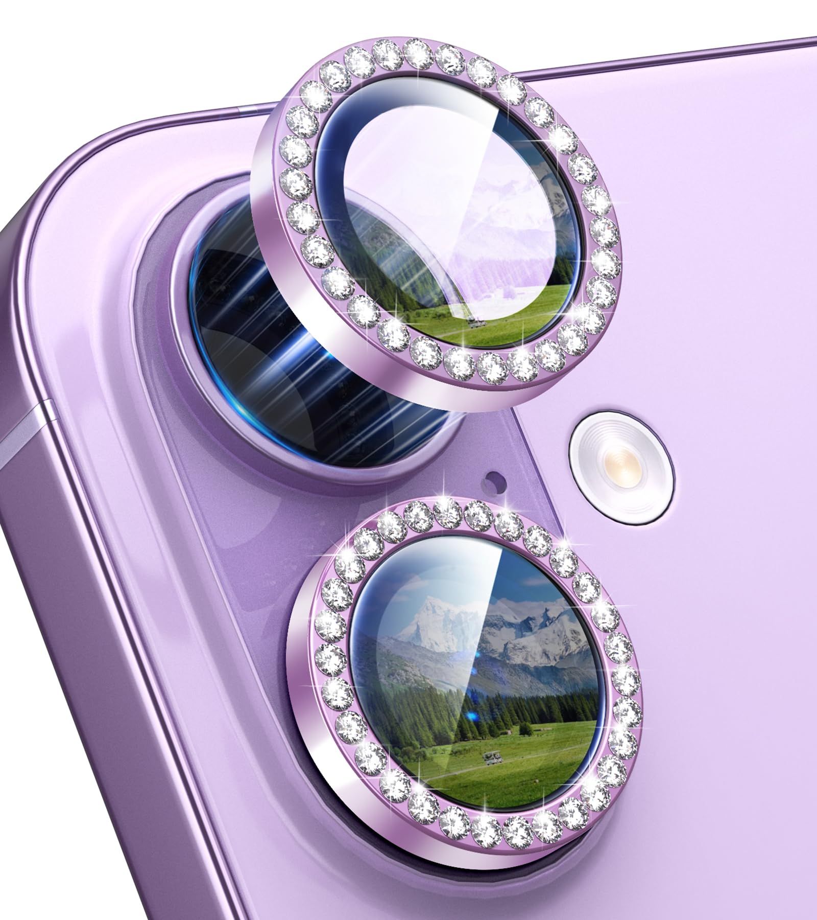 für iPhone 17 Kamera Objektivschutz Bling, Individueller Diamant Metallring mit 9H Härte, Kratzfest Kamera Displayschutzfolie, Stylisches Zubehör, Hüllenfreundlich (Lila)