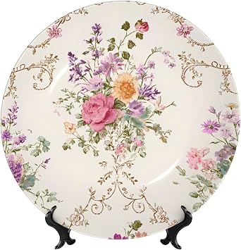 Diamond Shaped Flower Bone China Decorative Plate ceramic Art Plate With Display Stand For Home, Kitchen, Wall Or Table Decor