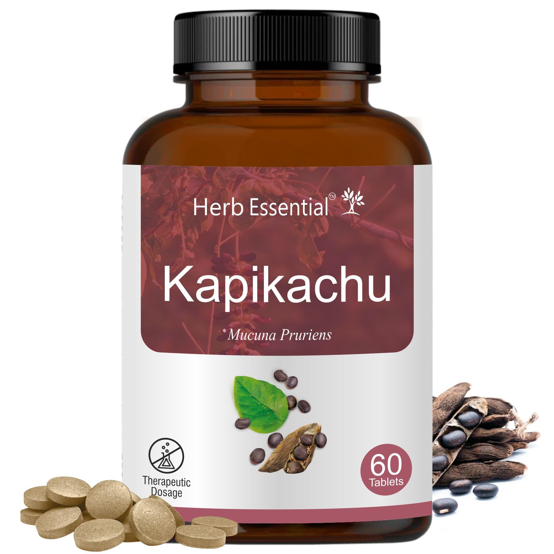 Herb Essential Kapikachu Tablets (Mucuna Pruriens) 500mg, 60 tablets | 100% Pure,Natural Herbs Extracts