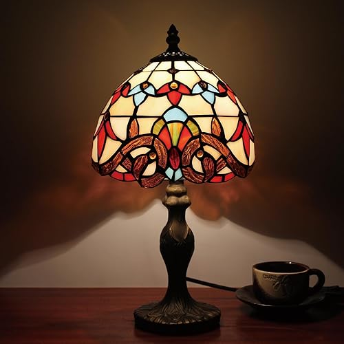 Miniatura 6 de Lámpara de mesa estilo Tiffany de 8 pulgadas, lámpara de mesa Tiffany de color naranja, lámpara de mesa para dormitorio, mesita de noche, lámpara