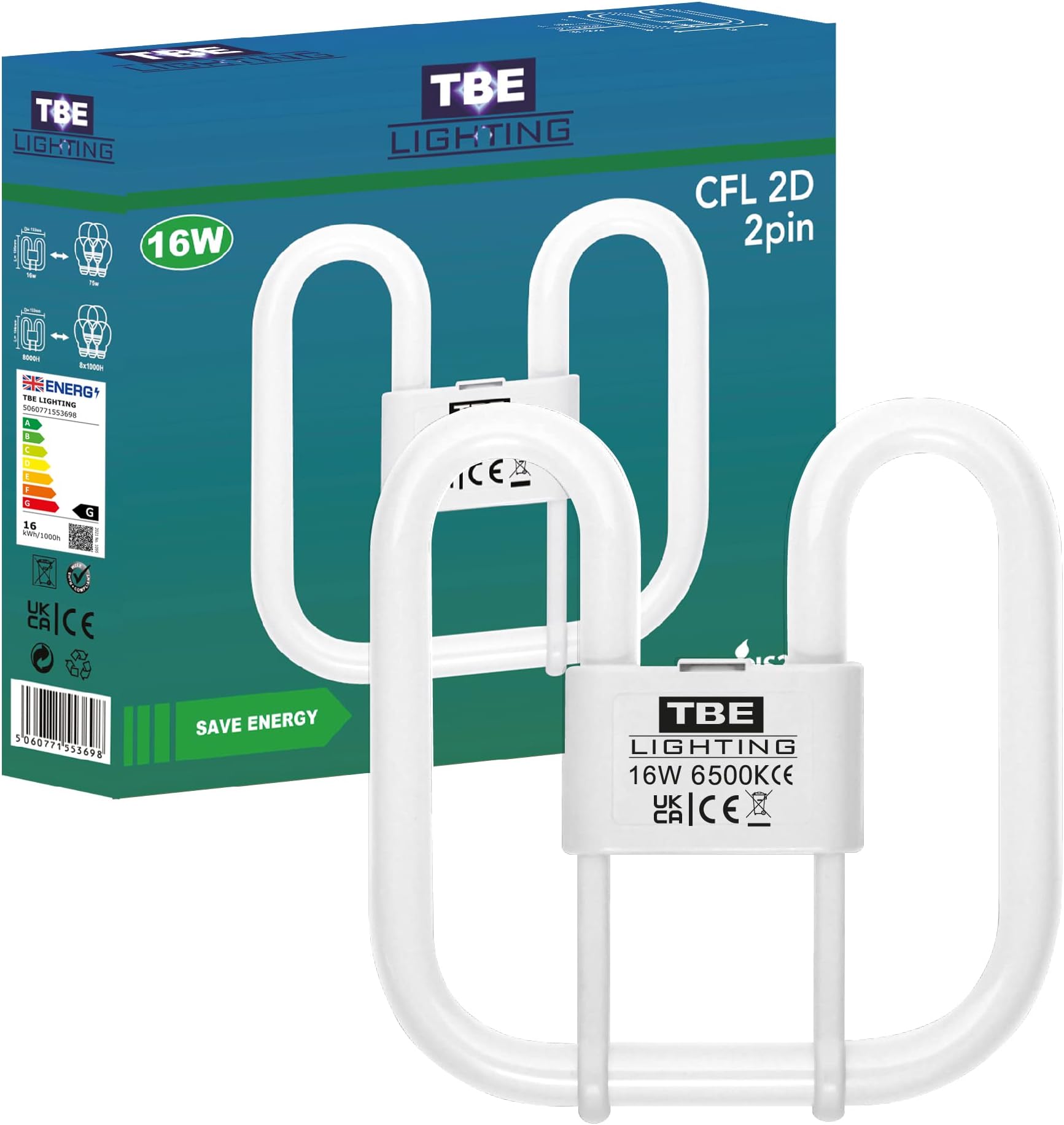 TBE Lighting 16w 2D 2PIN CFL Energy Saving Lamps DD Fluorescent