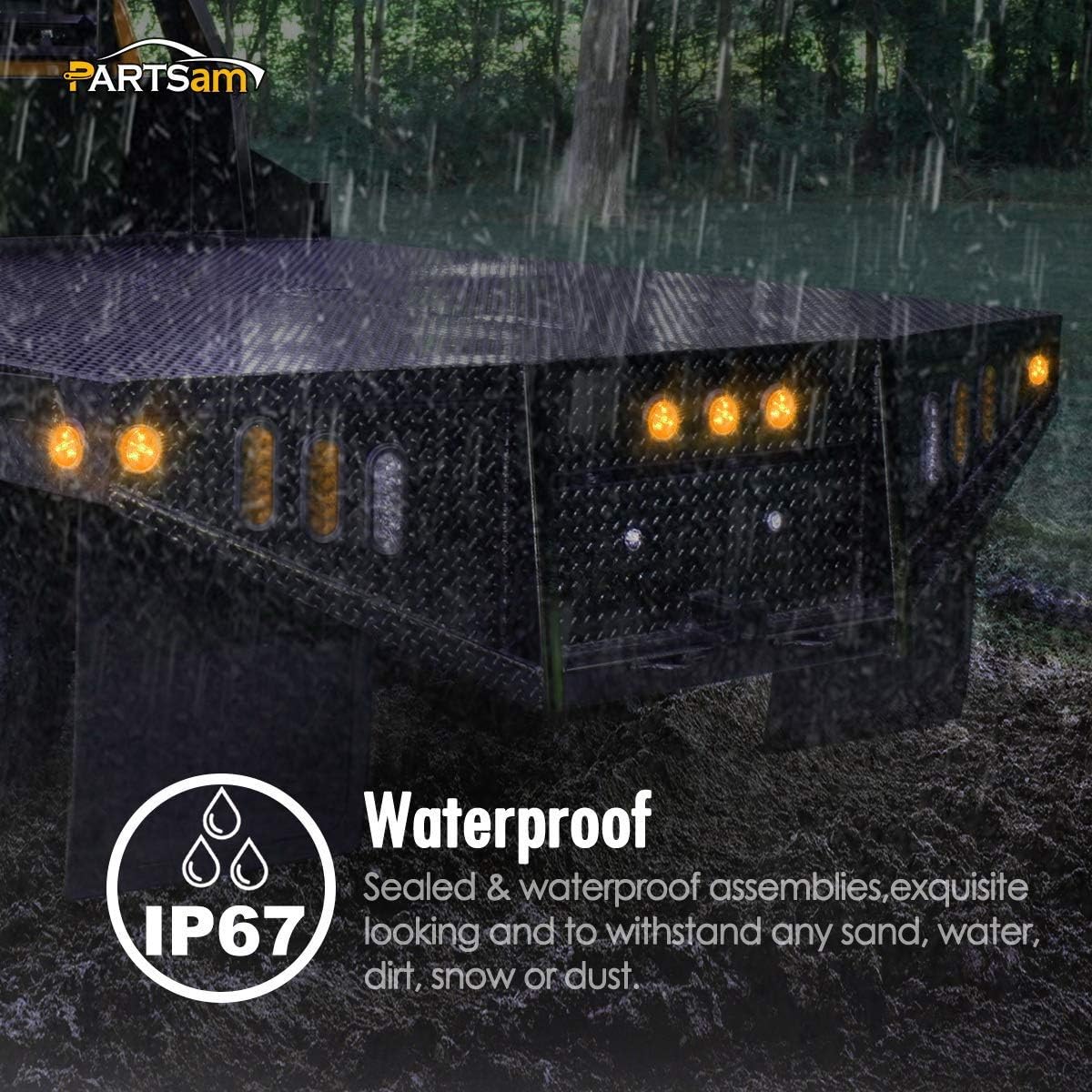 Partsam 12Pack(5 Amber + 7 Red) 2" Led Round Side Marker Light Grommet Flush Mount 4LED, Sealed 2 Round led Marker Lights Truck Trailer with Reflex Lens, IP67 Waterproof