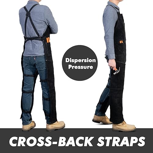Miniatura 5 de Delantal de soldadura de cuero con pierna dividida para hombres y mujeres, pantalones de soldadura de cuero de vaca resistente, delantal de forja