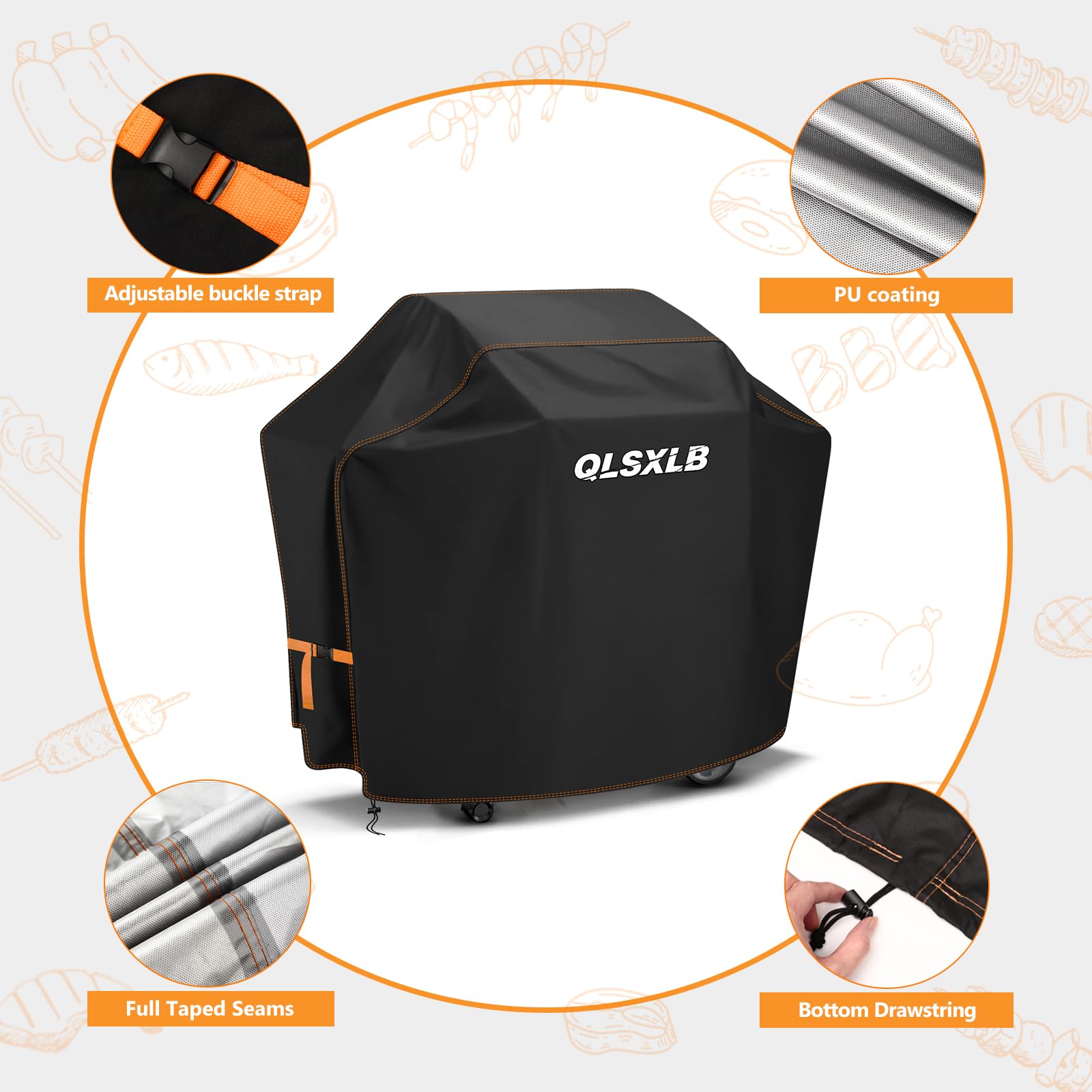 Funda Barbacoa Exterior Impermeable, 420D Oxford Cubierta BBQ de Parrilla 165x71x122cm, Fundas Protectora para Barbacoa Anti-Viento/Anti-Polvo/Anti-Humedad/Anti UV, Resistente al Desgarro Negro