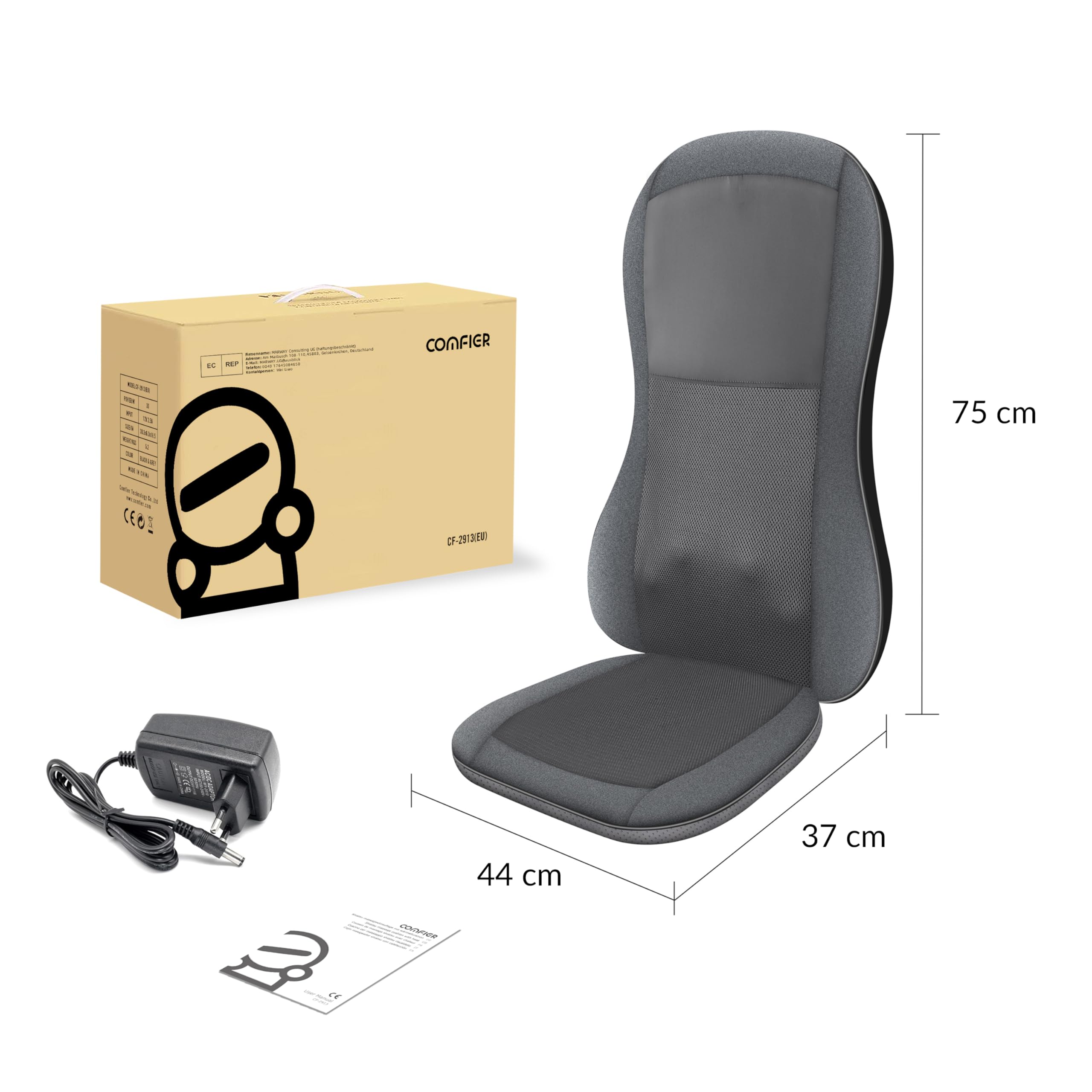COMFIER Siège de Massage Shiatsu avec Chaleur - Masseur de Dos Complet par 2D/3D avec 10 nœuds de Massage, Coussin de Chaise de Massage à pétrissage pour Le Dos