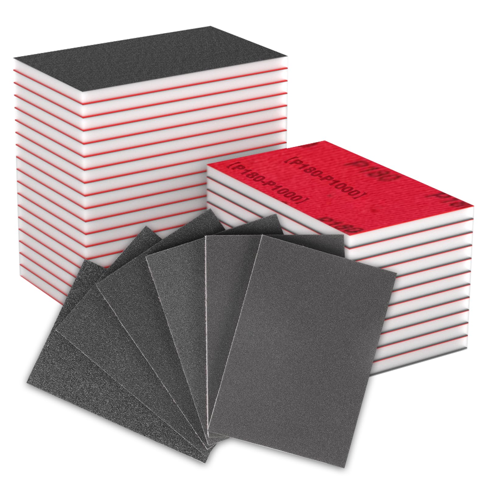 Set di 24 Spugne Abrasive Lavabili e Riutilizzabili, 180-1000 Grana Blocchi Abrasivi Bagnato-Asciutto Schiuma Morbida per Carrozzeria Auto, Lucidare Legno, Plastica, Metallo, Pulizia Delle Pareti