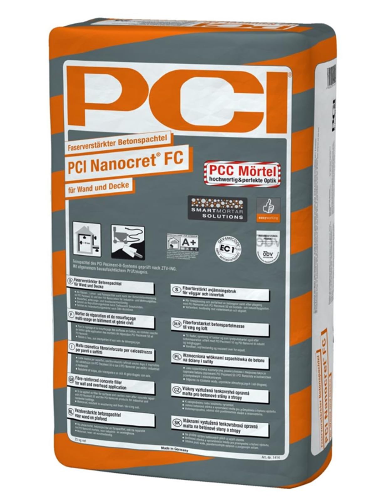 PCI Nanocret FC 25 kg Faserverstärkter Betonspachtel für Wand und Decke Sika