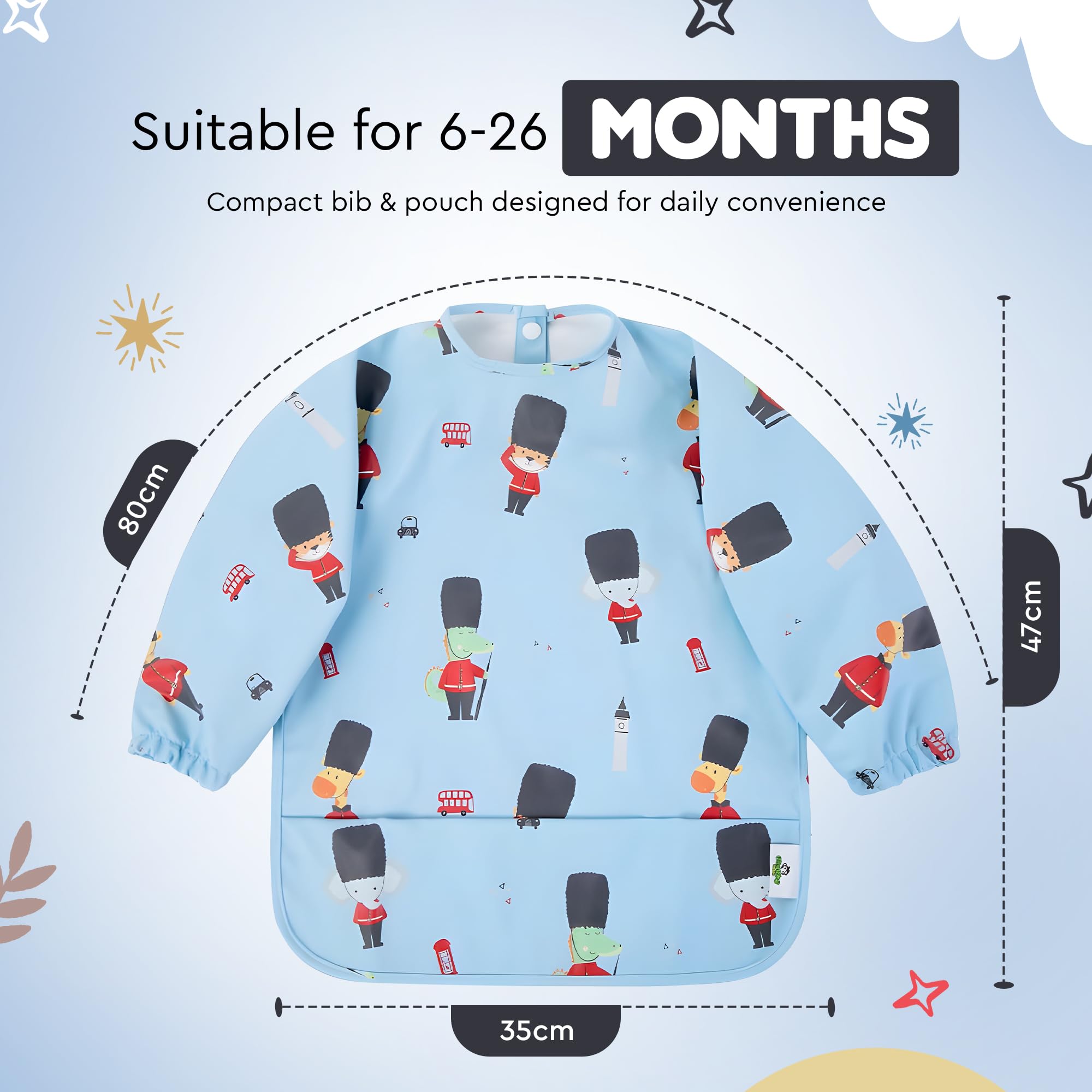 Cheeky Monkey Baby Bibs with Sleeves Waterproof, Blue - Image 4