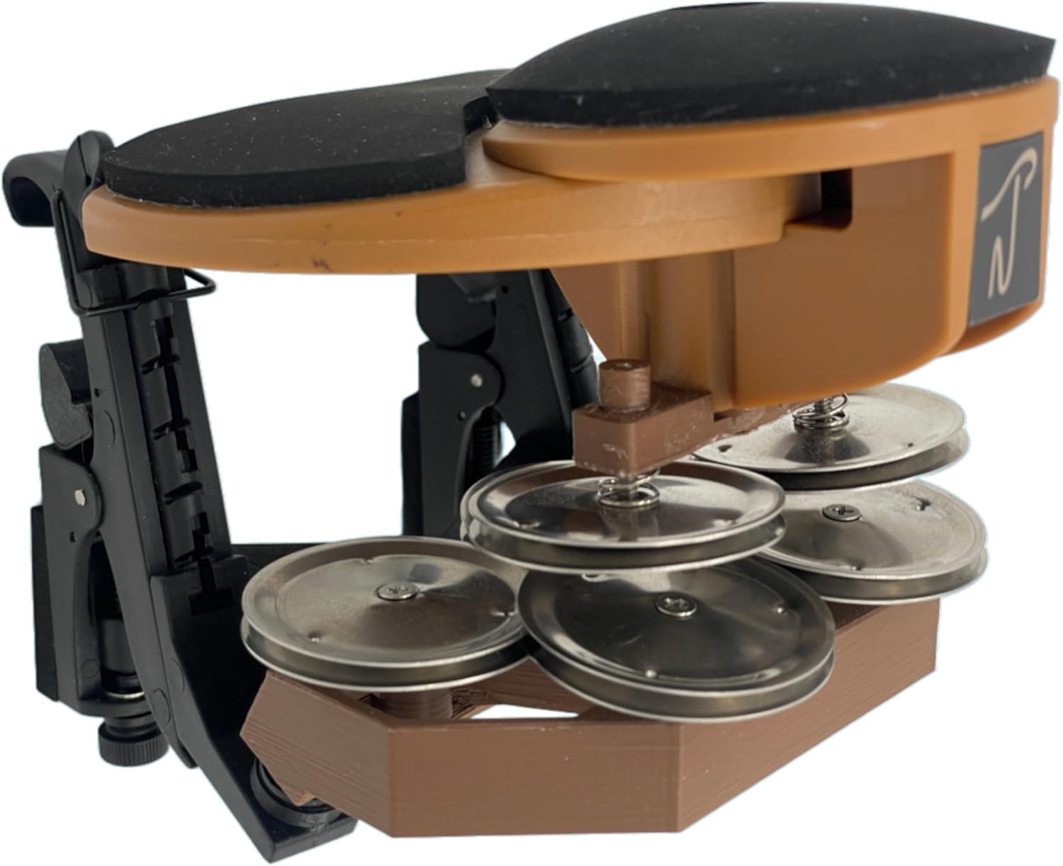 Native Tongue Percussion RhymStryker with RhymChik, Drum Rim Mount Hand Striker with Metallic "Chick" Sound Effect for Closed Hi-Hat Type Patterns and Accents on Hand Drums. (Nickel Jingles)