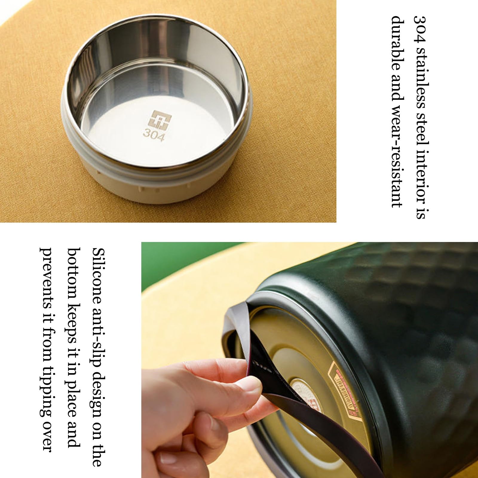 Vnook Fiambrera térmica de Acero Inoxidable 3/4 Niveles, Recipiente Sopa con Aislamiento, con asa, Aislamiento al vacío, a Prueba de Fugas, for Oficina, hogar, Picnic, Trabajo y Escuela(2L)