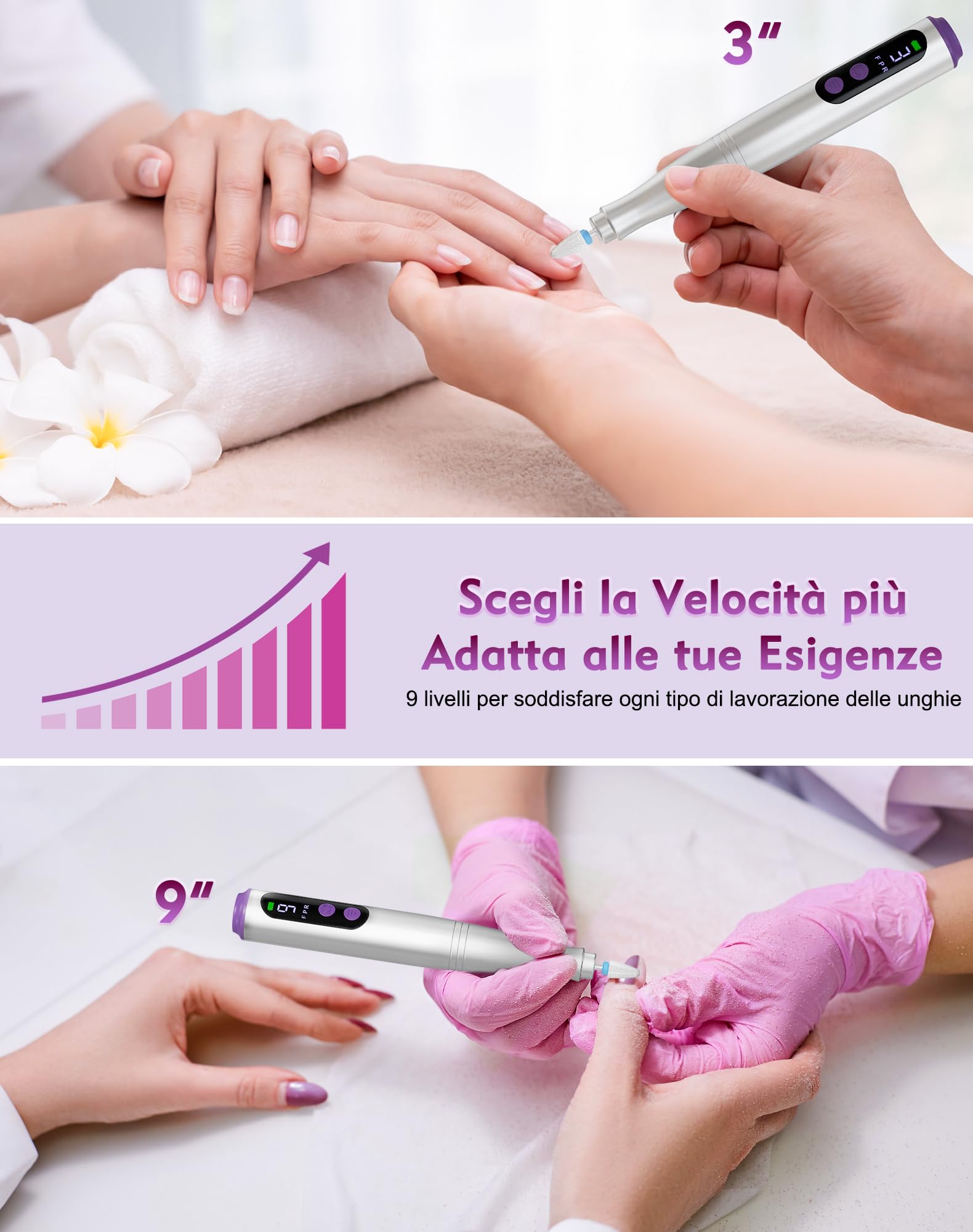 Fresa per Unghie Professionale 20000 Giri/min, Lima per Unghie Elettrica 12 in 1 con Display LCD, 9 Velocità Regolabili, Micromotore Unghie Ricaricabile per Manicure e Pedicure