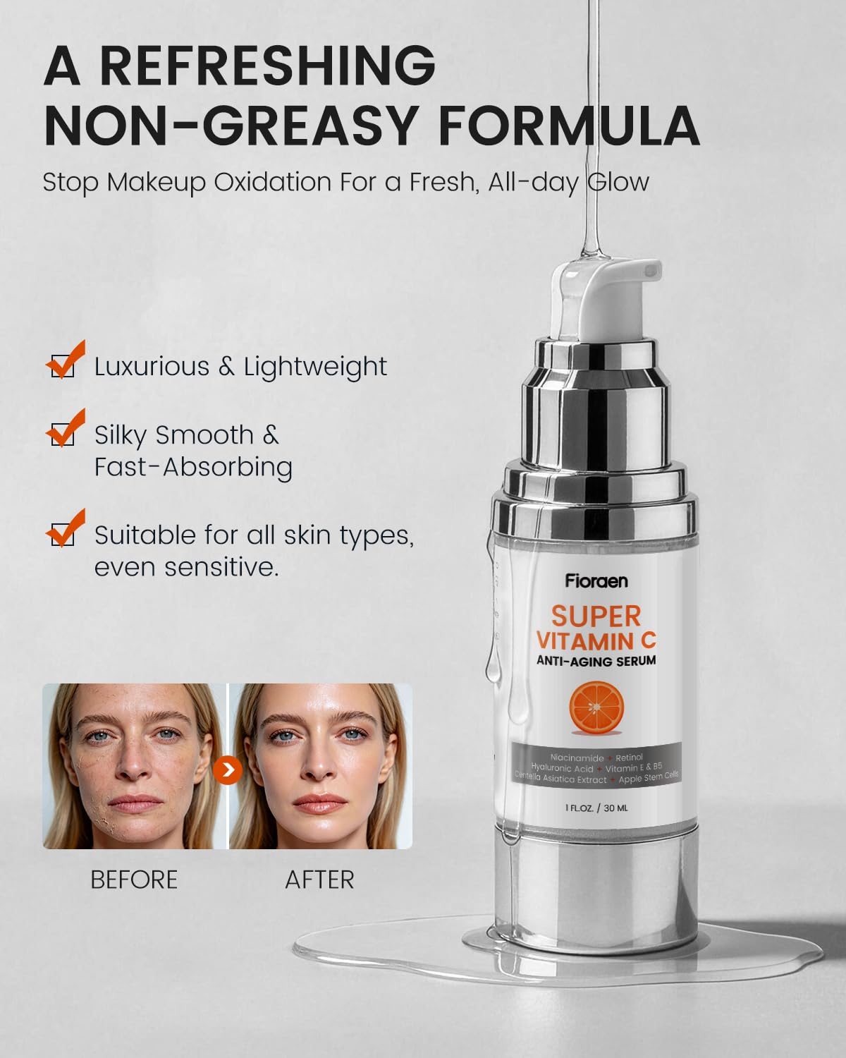 Super C Serum for Mature Skin – All-in-One Vitamin C Serum for Face with Retinol & Hyaluronic Acid for Women Over 60 & 70 – Anti-Aging Hydrating Serum for Dark Spots, Wrinkles & Fine Lines 1.0 fl.oz.