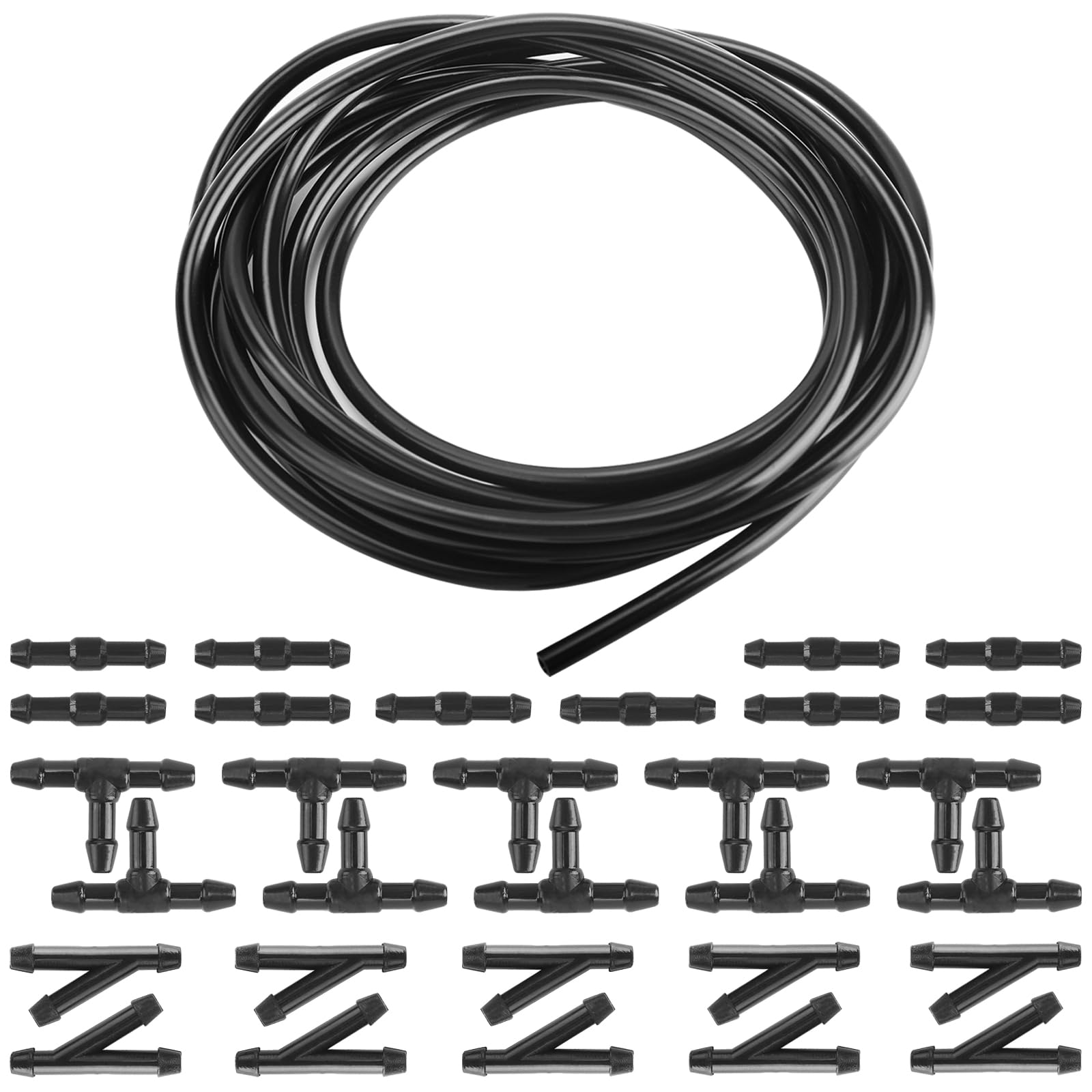 Vagcars Black 4M Car Windshield Washer Hose Kit, Universal Windscreen Wiper Hoses With 30Pcs Hose Connectors (Y I T-Type), Silicone Rubber Windscreen Wiper Hoses To Connect Car Water Pump & Nozzle