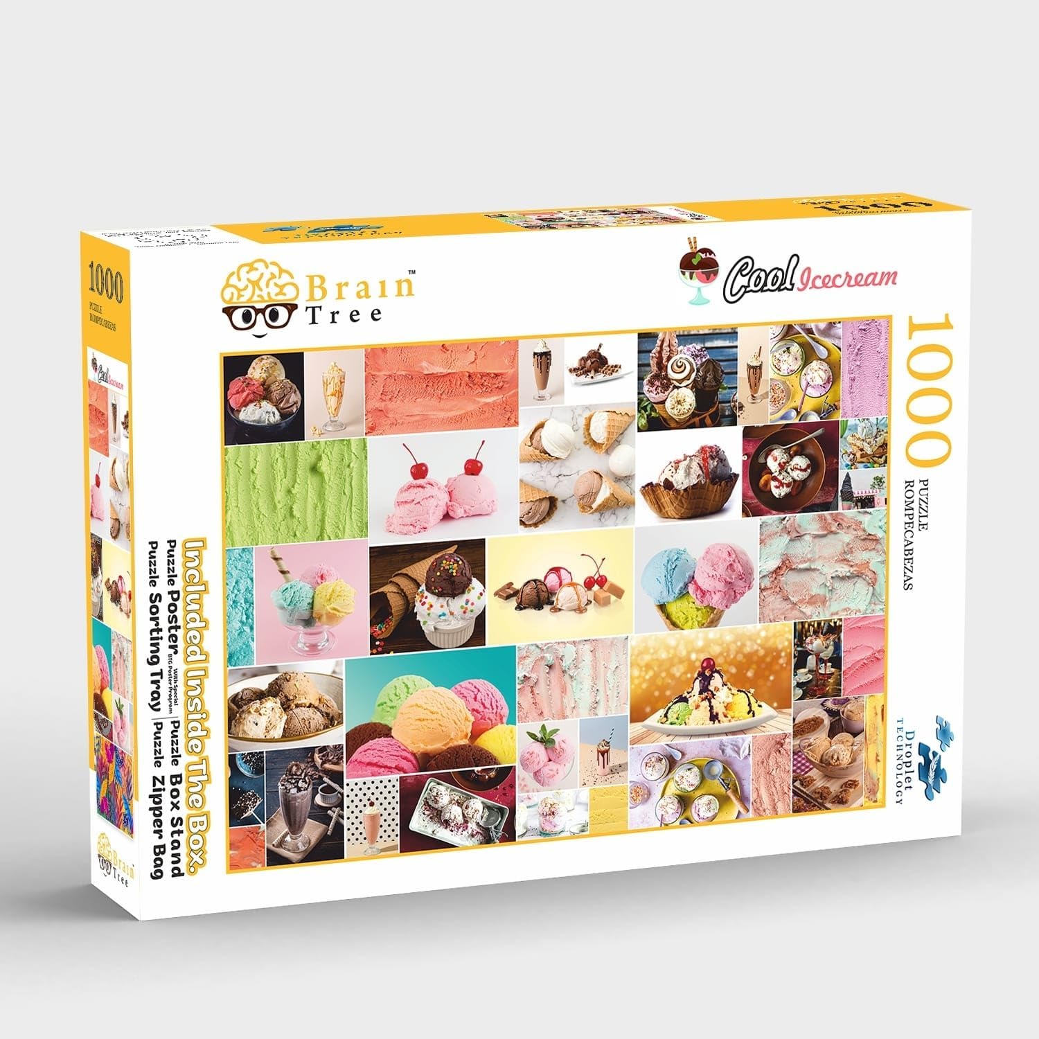 Brain Tree - Cool Icecream 1000 Piece Puzzles for for Adults And Kids 12+ Unique Puzzles for Adults And Kids 1000 Pieces with With 4 Puzzle Sorting Trays And Droplet Technology for Anti Glare & Soft Touch - 27.5”Lx19.5”W