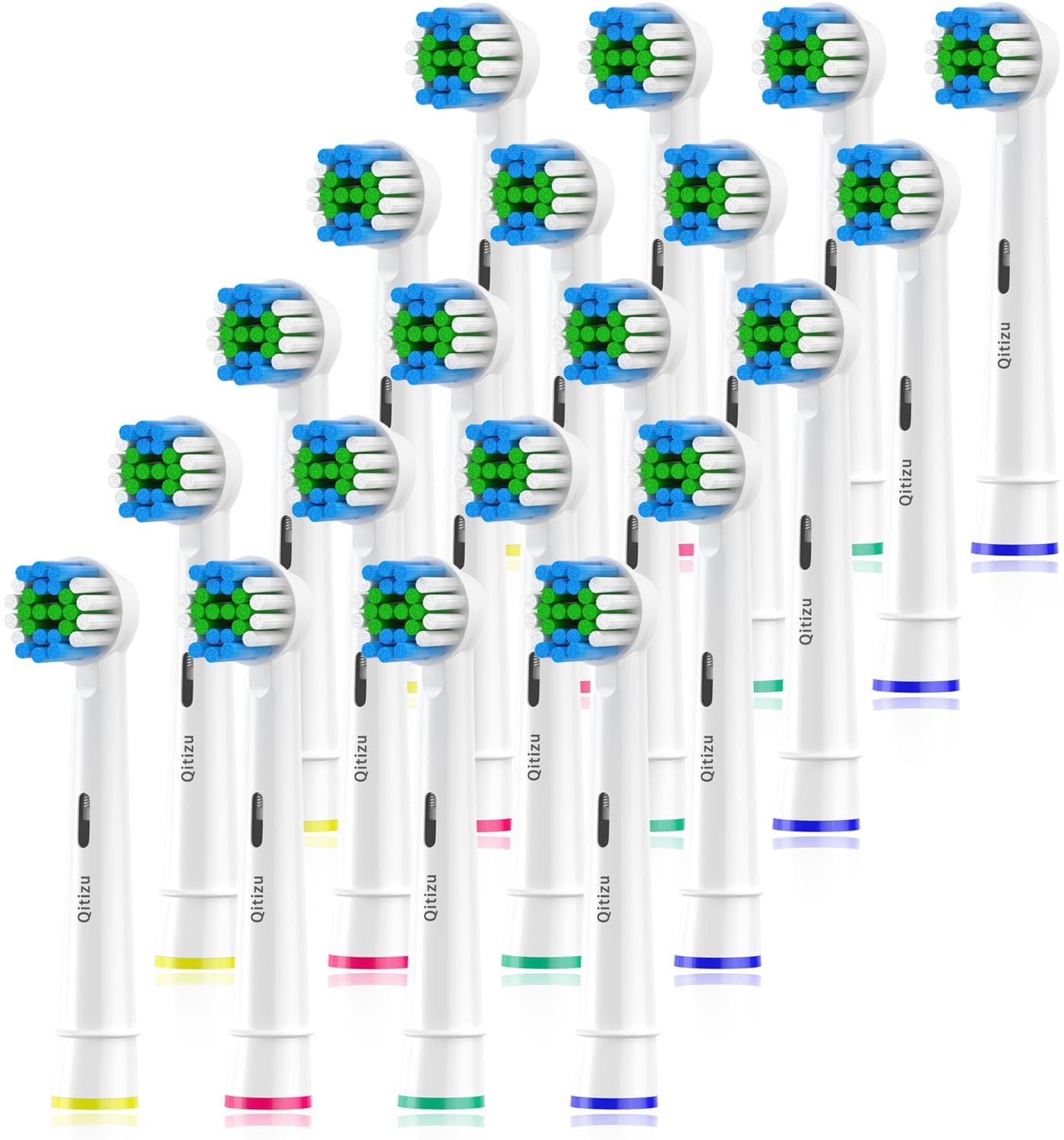 Qitizu Recambios Cepillos Compatible con Cepillos Electricos Oral B, Cabezales de Dientes para Pro Vitality Smart Genius (20 Blanco, 20 unidad (Paquete de 1)) ClimeCo Certified