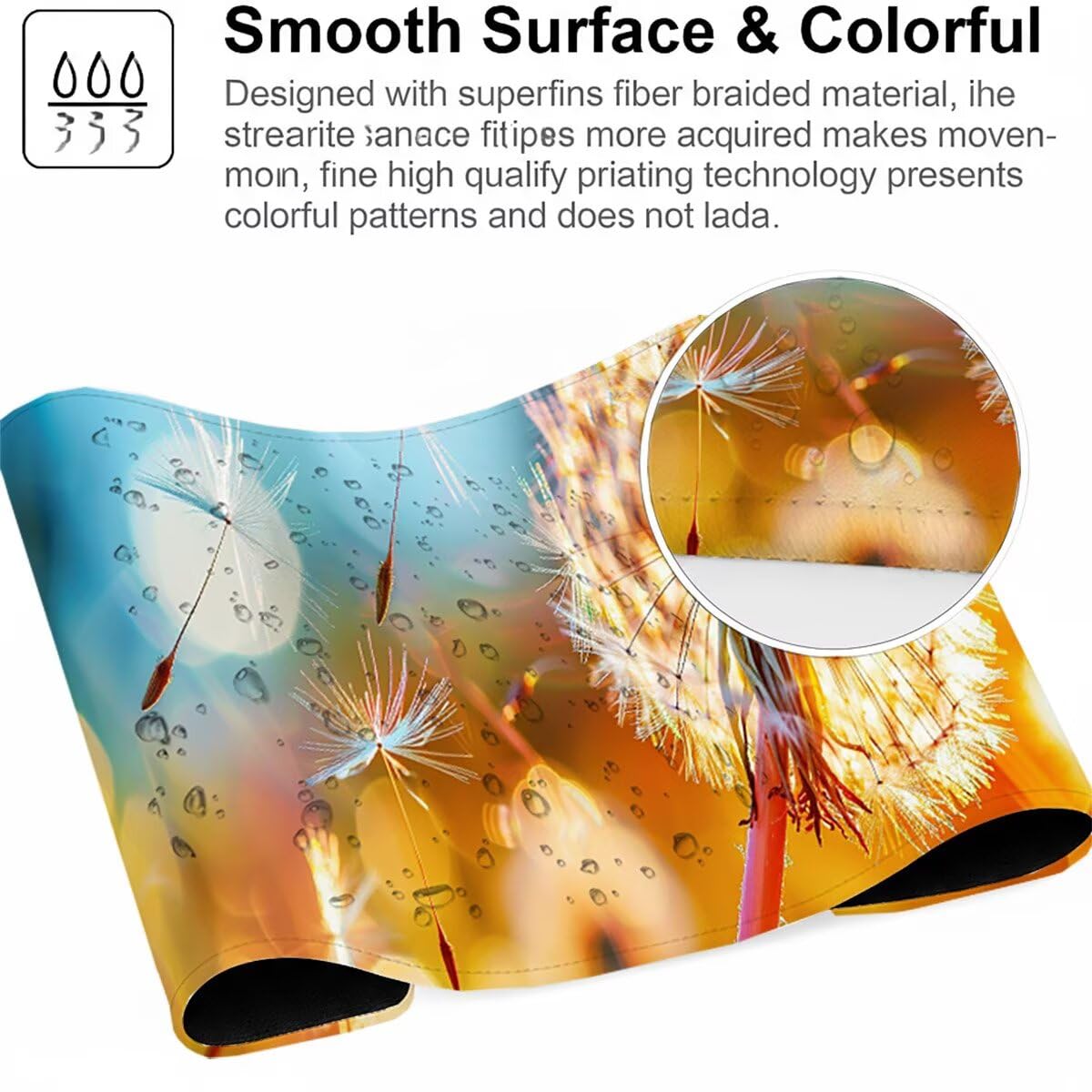Alfombrilla Ratón Gaming XXL, Gaming Mouse Pad 1500x800x3mm, Protector Escritorio Antideslizante, Alfombrilla de Ratón Diente de leóN Flor Mousepad Grande Tapete Raton Jugadores PC Oficina LMDT2394