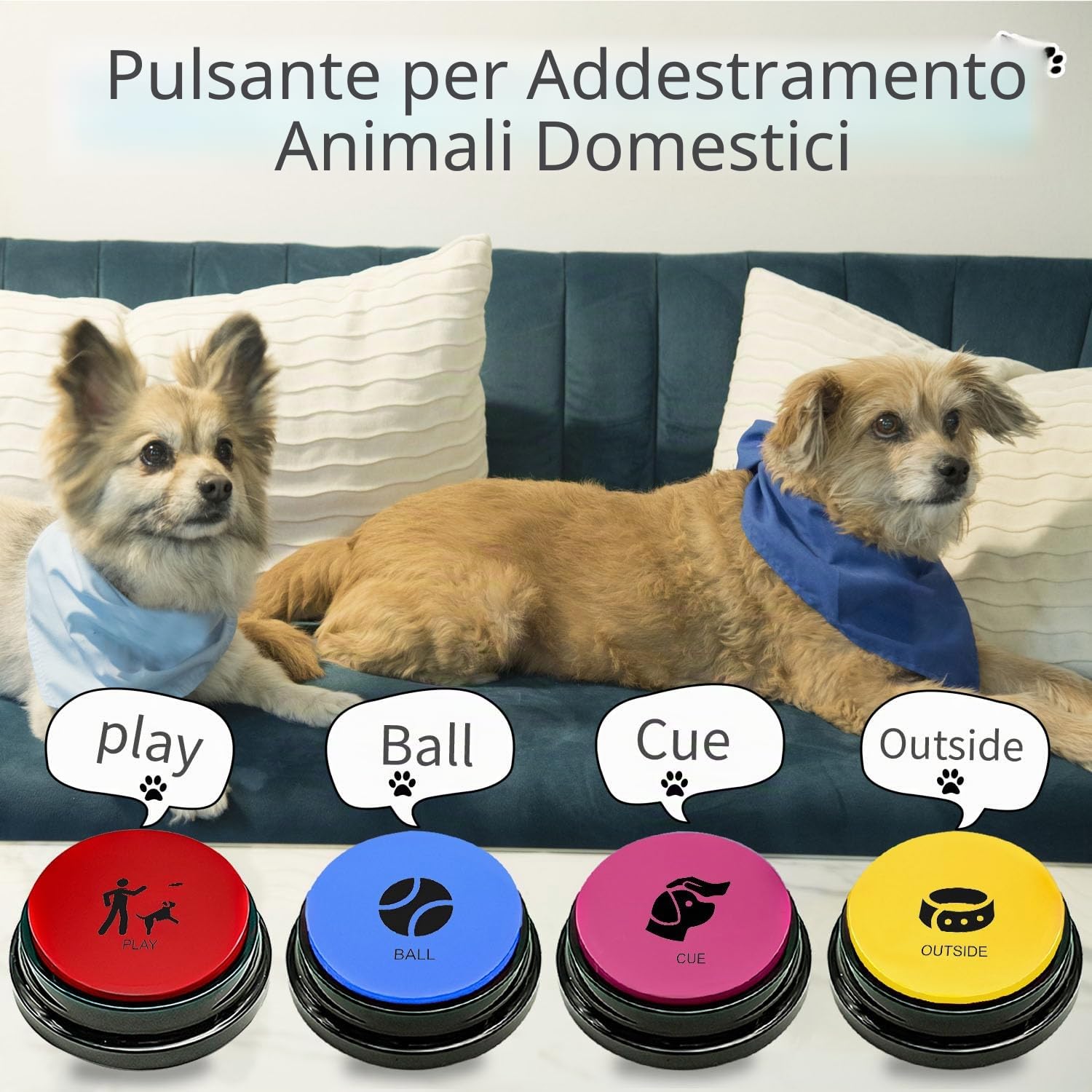 4 Pulsanti per Parlare al Cane Pulsante per registrare la Voce in 30 Secondi, Pulsante per l'addestramento del Cane, 50 Adesivi per addestrare Il Cane a Parlare!