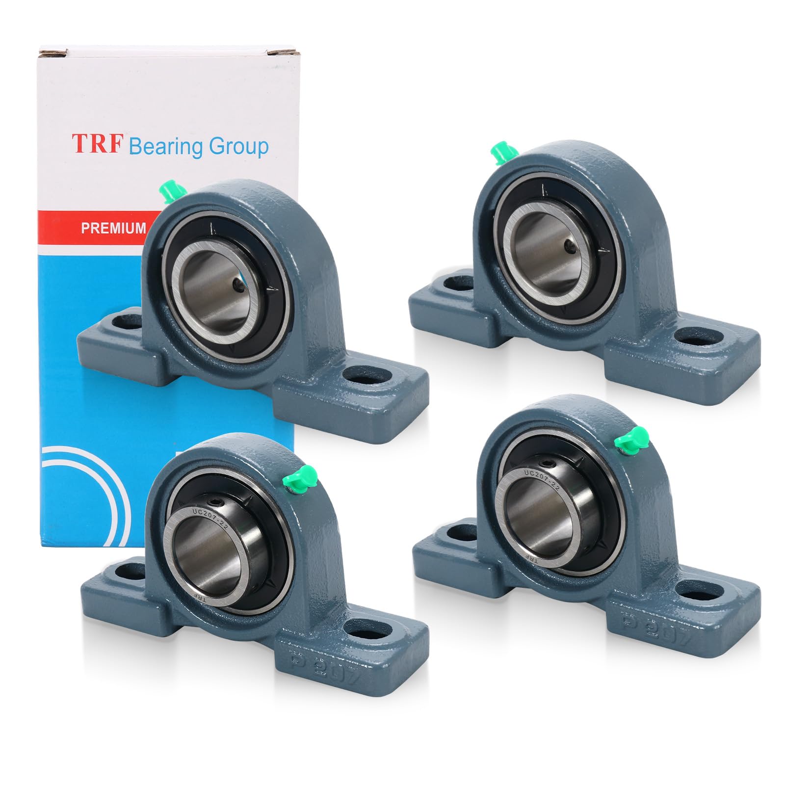 Confezione da 4 cuscinetti UCP207-22 con foro da 3,5 cm, autoallineamento, base in ghisa, cuscinetti sigillati cromati