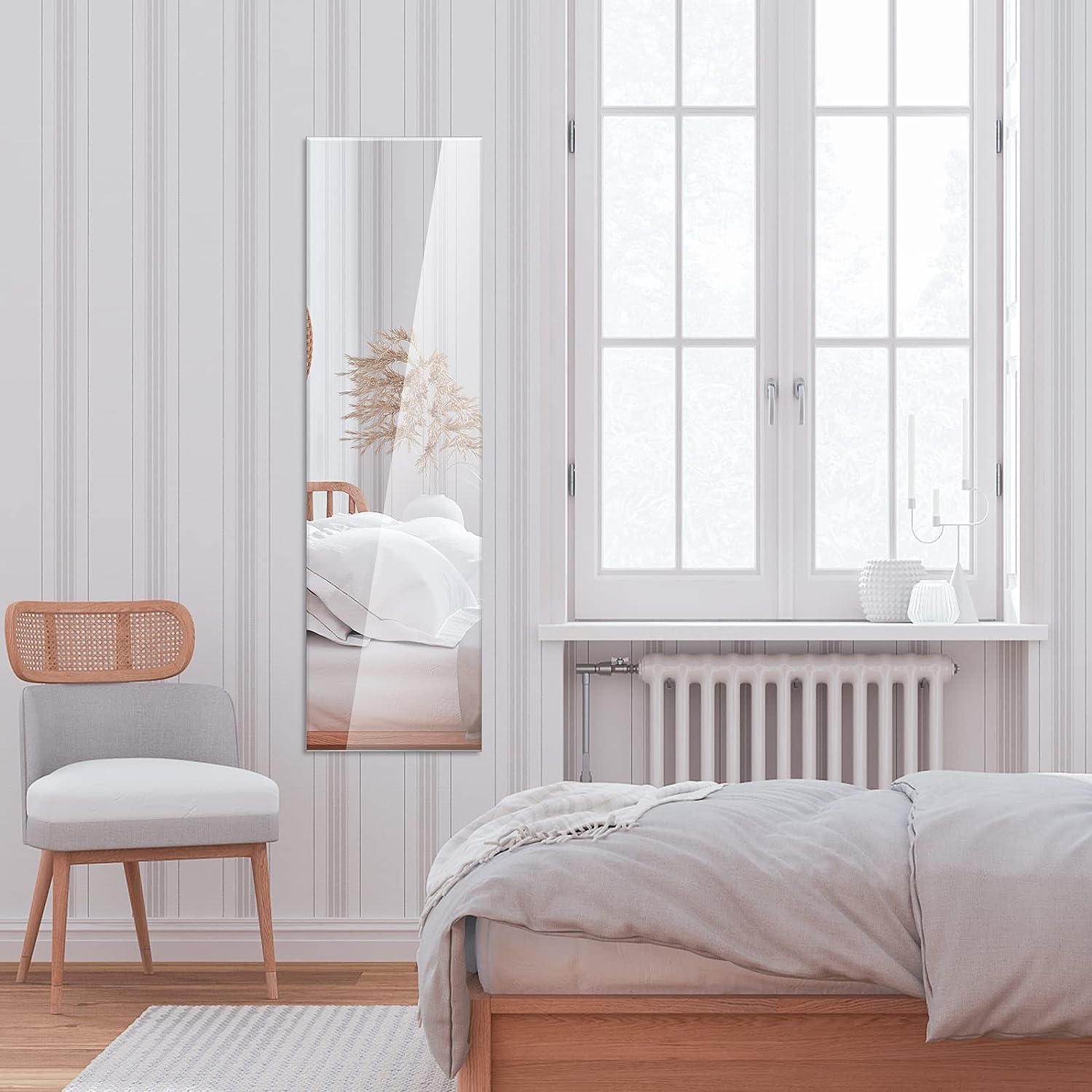 GOPLUS espejo de Pared Cuerpo Entero 110 cm x 38 cm, Espejo Rectangular Grande sin Marco, Estilo Moderno, para Salón Dormitorio Baño Vestidor, con Accesorios de Montaje