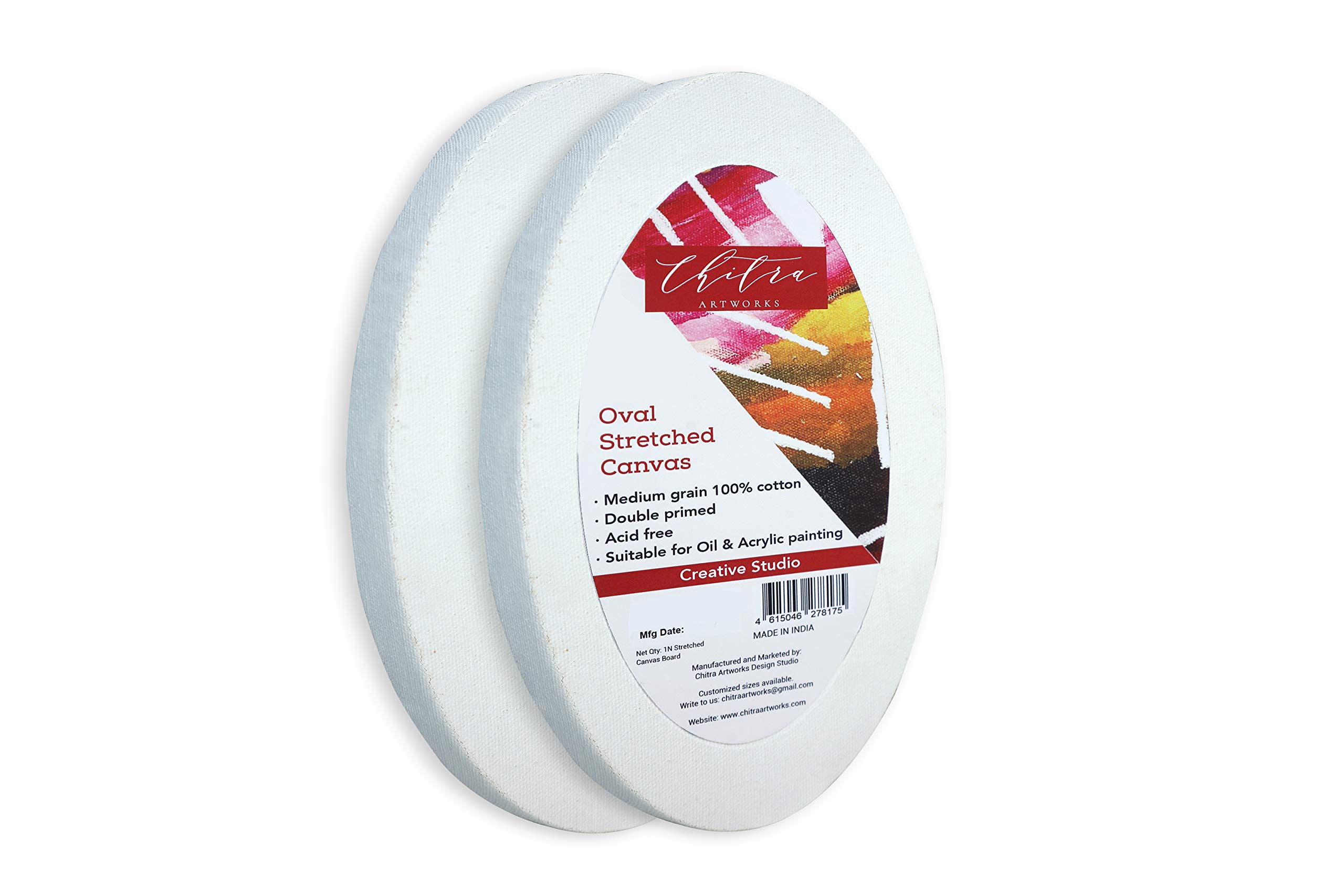 Premium Quality Primed Cotton Pre Stretched Oval Canvas with Wooden Frame - White | Artist Canvas Board | Painting Surface | Stretched Canvas for Art 6 x 4 Inch, Pack of 2-image-25