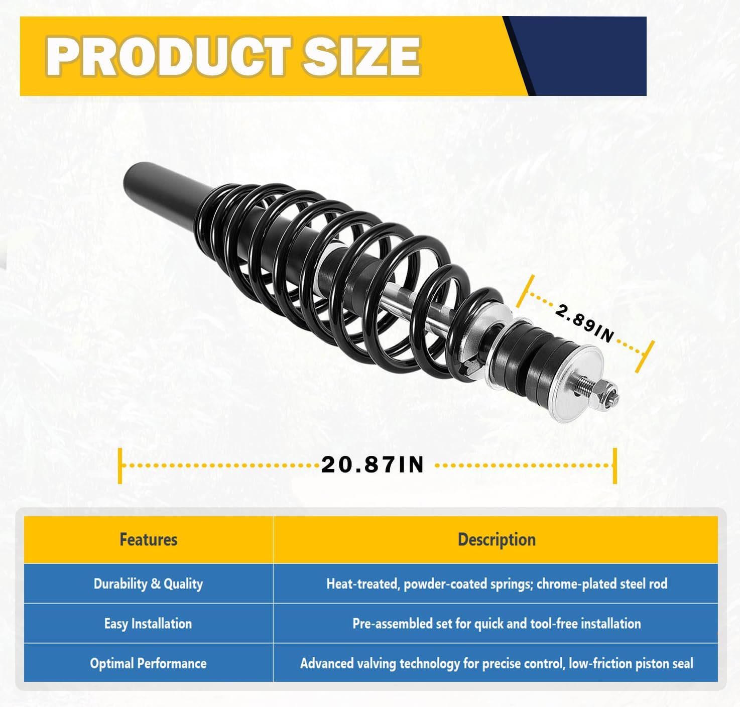 Compatible Front Left & Right Shock Absorber Set Fits for JD Gator UTV, Replaces AM137957 AM135372, Suitable for HPX, HPX 615E, 815E, XUV620I, XUV850D, Pre-assembled with Bushings & Washers