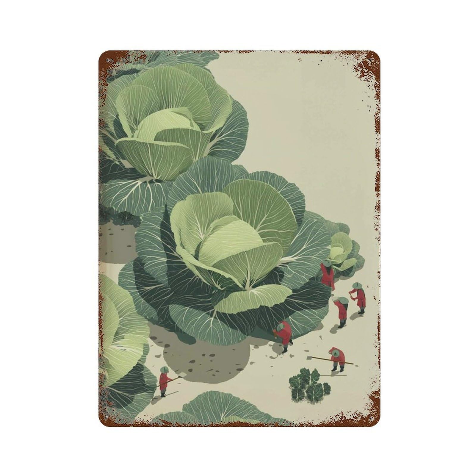 xiaoxiaoshen Giant Cabbage Field – Whimsical Farming Green Vegetable Surreal Garden Wall Decor Art Metal Tin Poster Modern Home Decor Art Home Bar Shop Decorations Vintage Sign 40x30cm