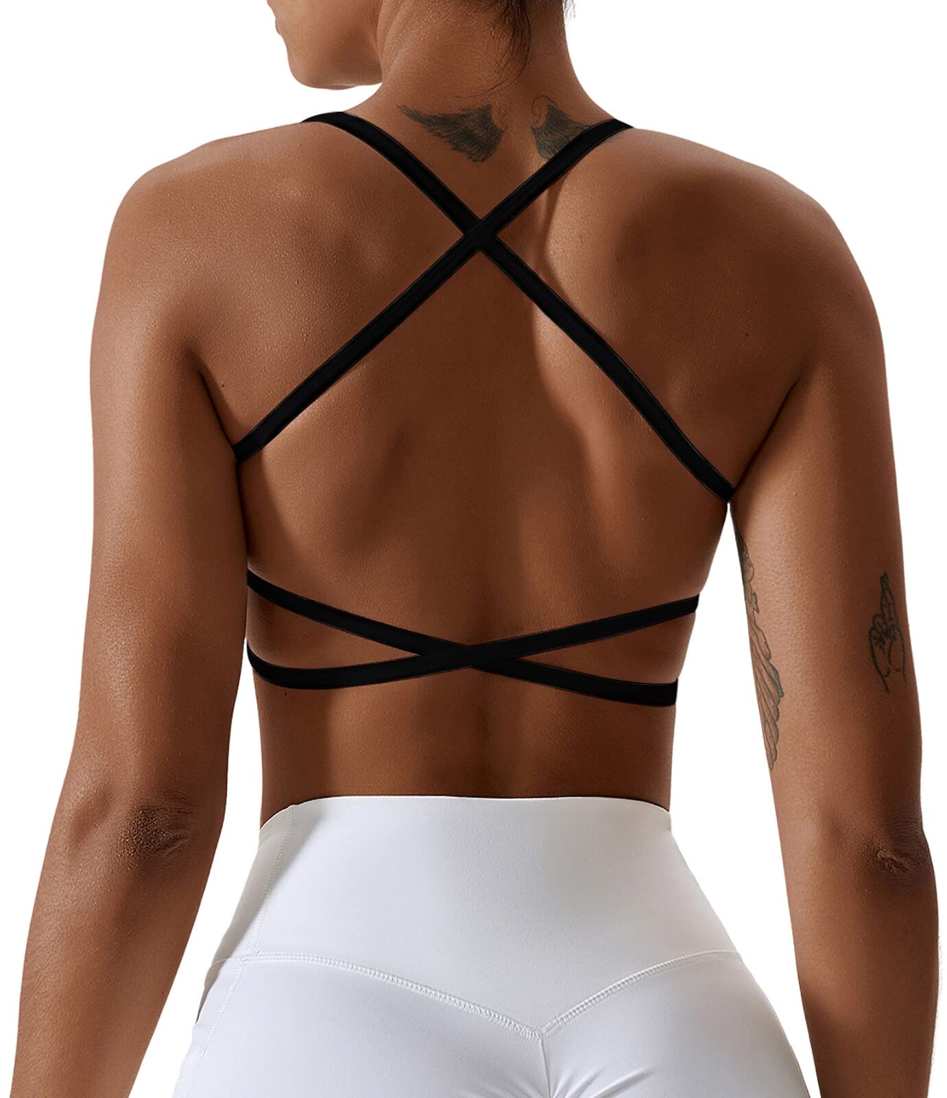 Workout Sports Bras for Women Padded Backless Low Impact Fitness Yoga Bra Criss-Cross Strappy Cropped Tank Top