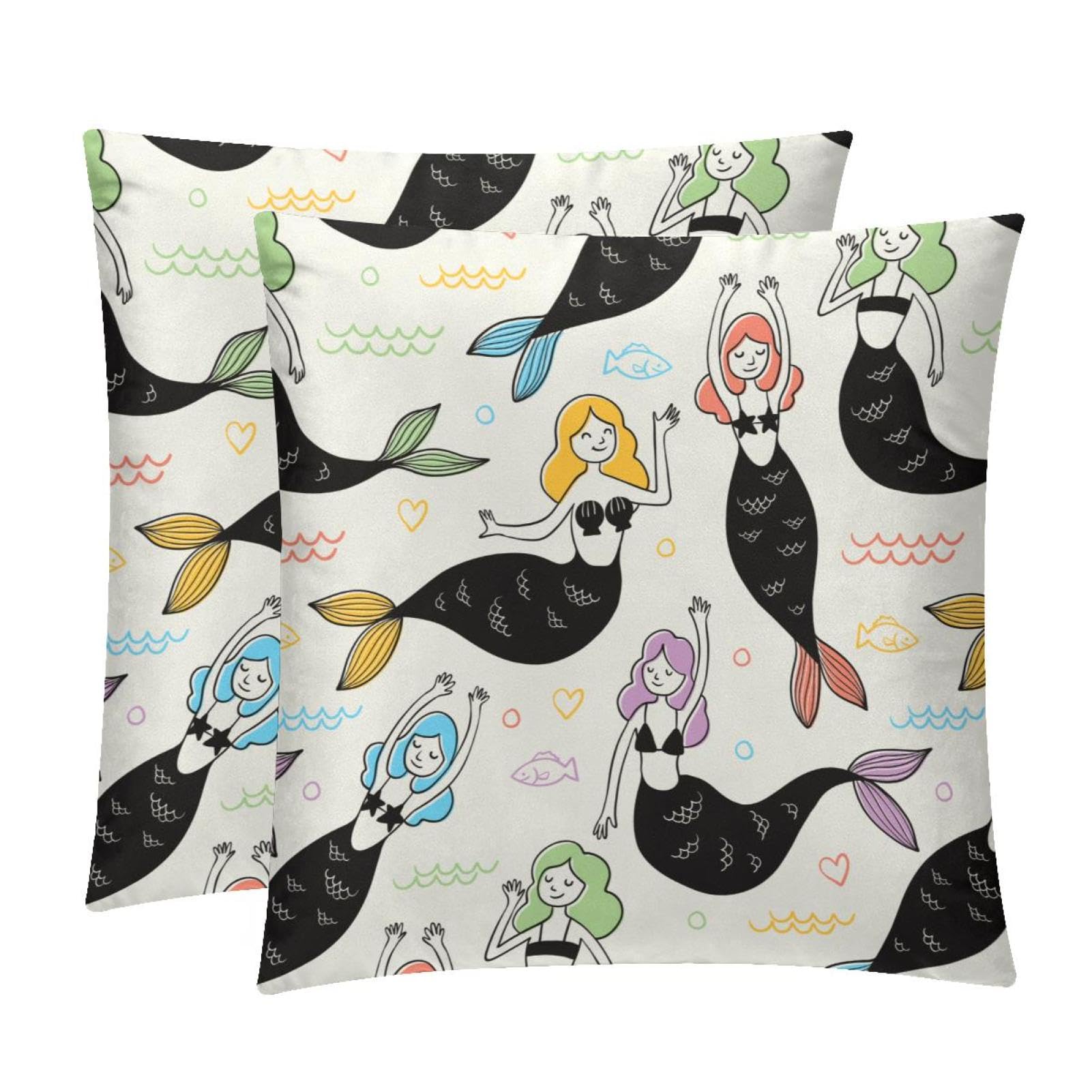 TDGKPZ Mermaid Throw Pillow Covers 2 Pack Pillowcases Soft Cozy Pillow Cases For Couch Bed Sofa 50x50cm