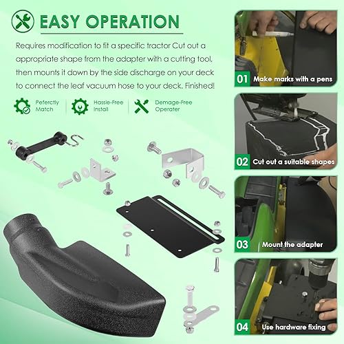 Miniatura 7 de 62468 Kit de adaptador para Mow-N-Vac 43830, 6-1187, 45-0577, 45-0578, 45-0567 Leaf Vacuum Bagger Deck, conducto universal para maletero