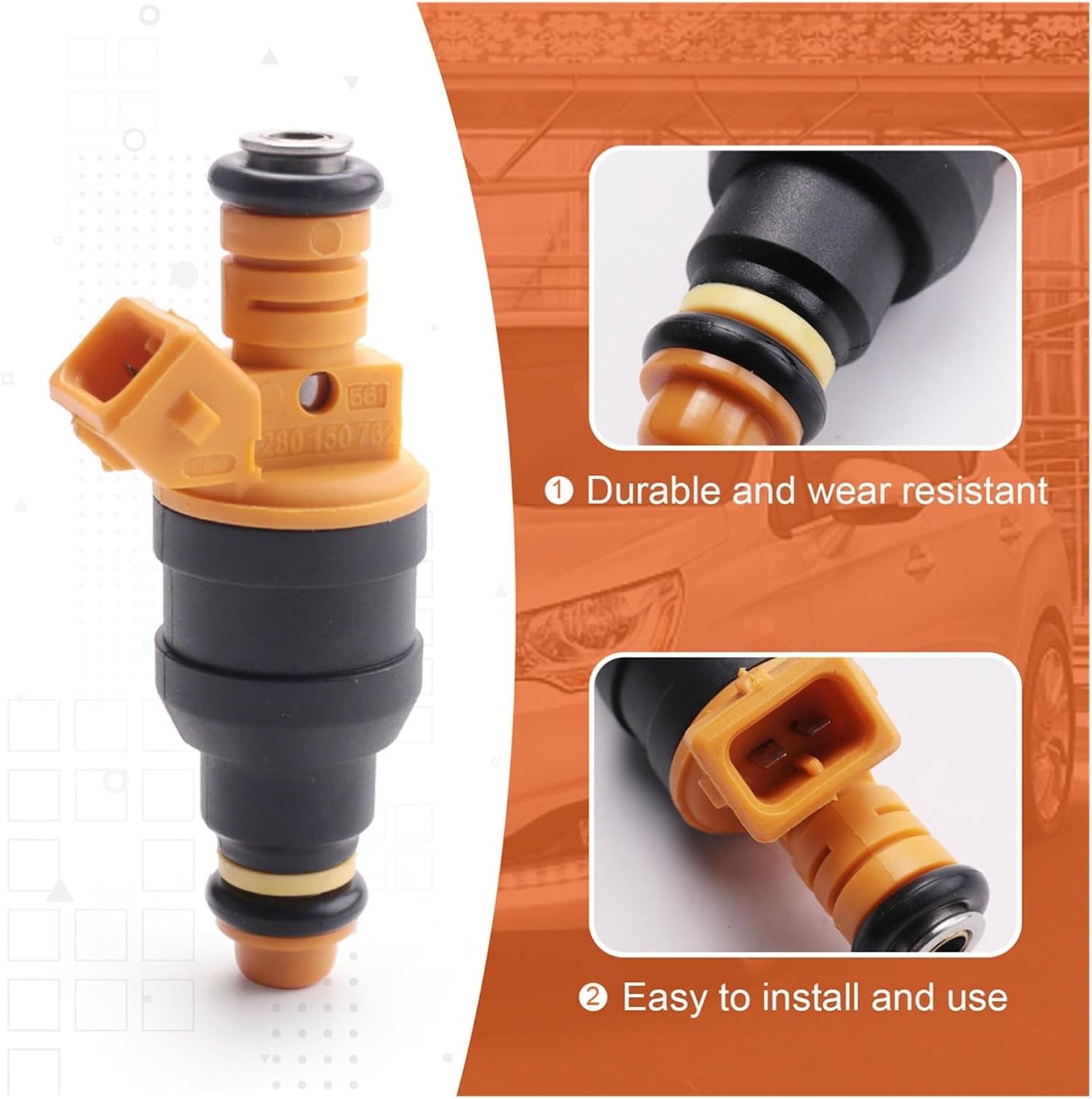 4PCS Car Fuel Injectors Set 0280150762 Compatible with Peugeot 405 505 Compatible with Volvo 240 244 245 740 780 940 1.9L 2.2L 2.3L