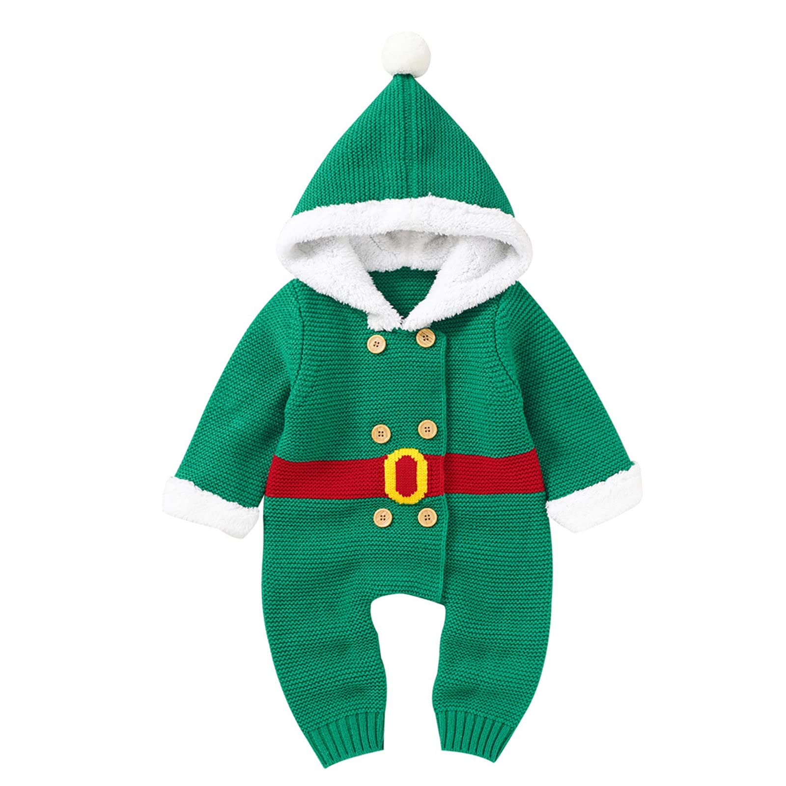 RNTOP Baby Girls Boys Knit Sweater Jumpsuit Christmas Outfit Infant Long Sleeve Hooded Sweater (Green, 0-3 Months)