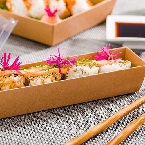 Miniatura 3 de Contenedor pequeño de papel para sushi  Caja de sushi Maki  Kraft Brown  6 12 x 1 34 x 1 12 pulgadas  Caja de 100 ct  Matsuri Vision  Vajilla de