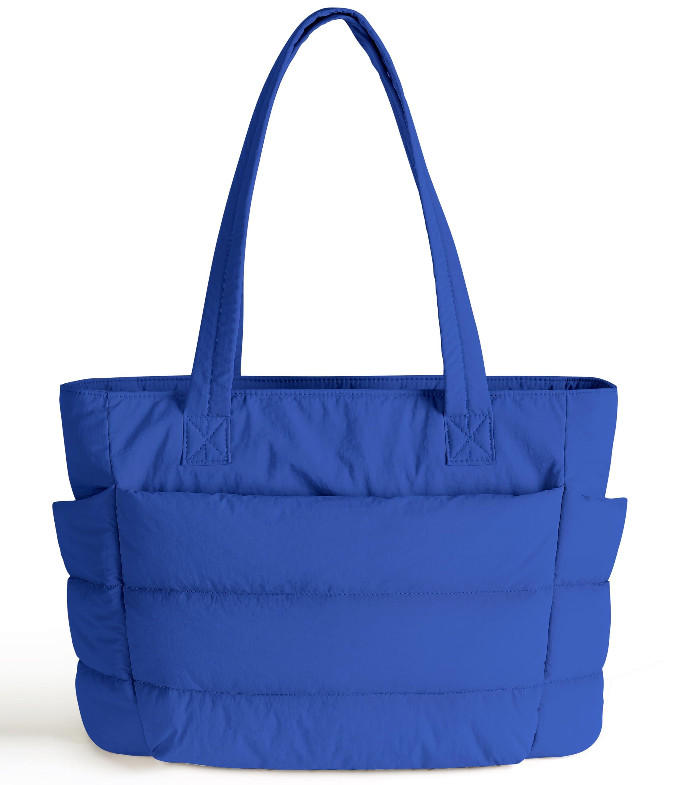 Puffer Tote Bag for Women Cute Quilted Carryall with Zippered Compartments Shoulder Bag Handbag for Work Travel Gym