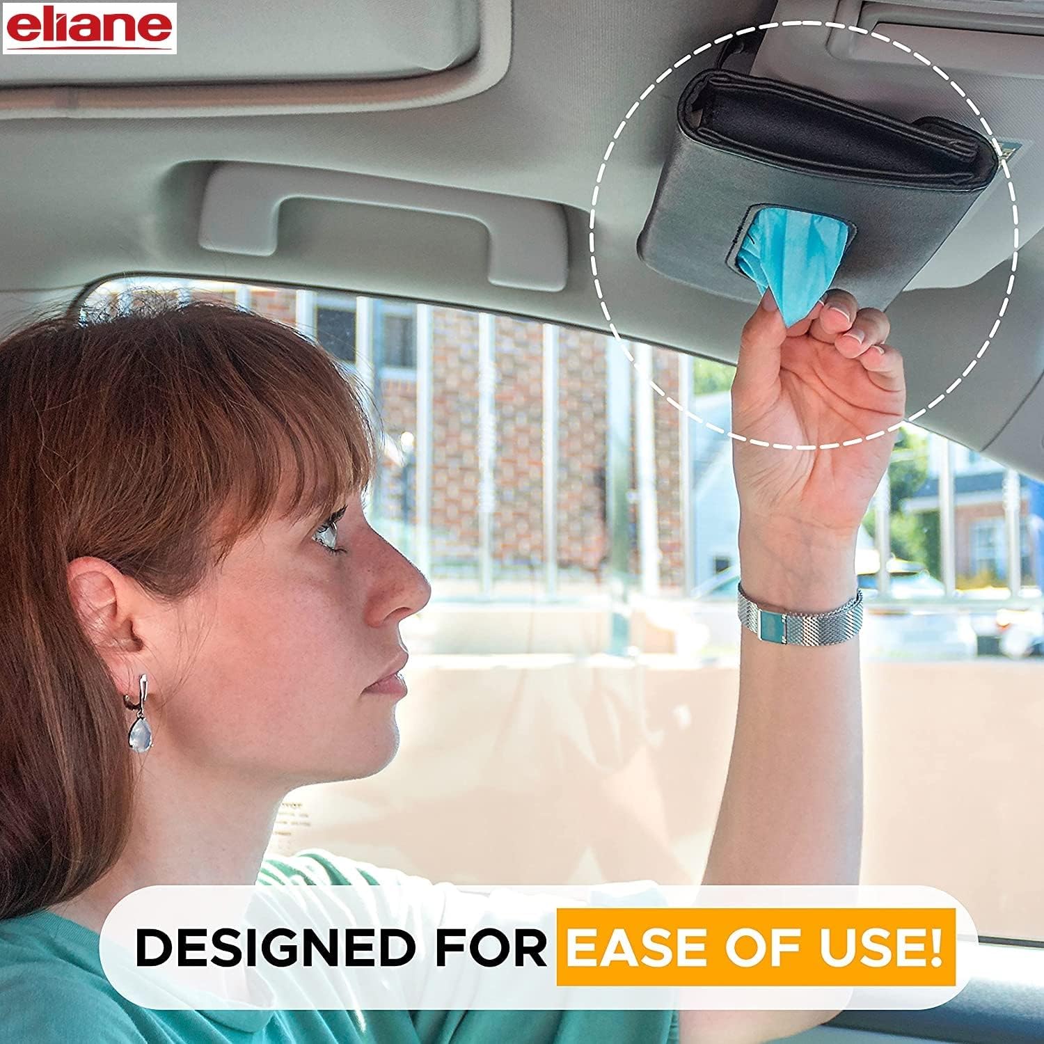 Eliane Car Tissue Holder Sun Visor Napkin for Upgraded Version Hanging Premium PU Leather Universal Auto Easy Use Mask Dispenser Box with Refill (Black, 1 Pcs) - Image 7 thumbnail