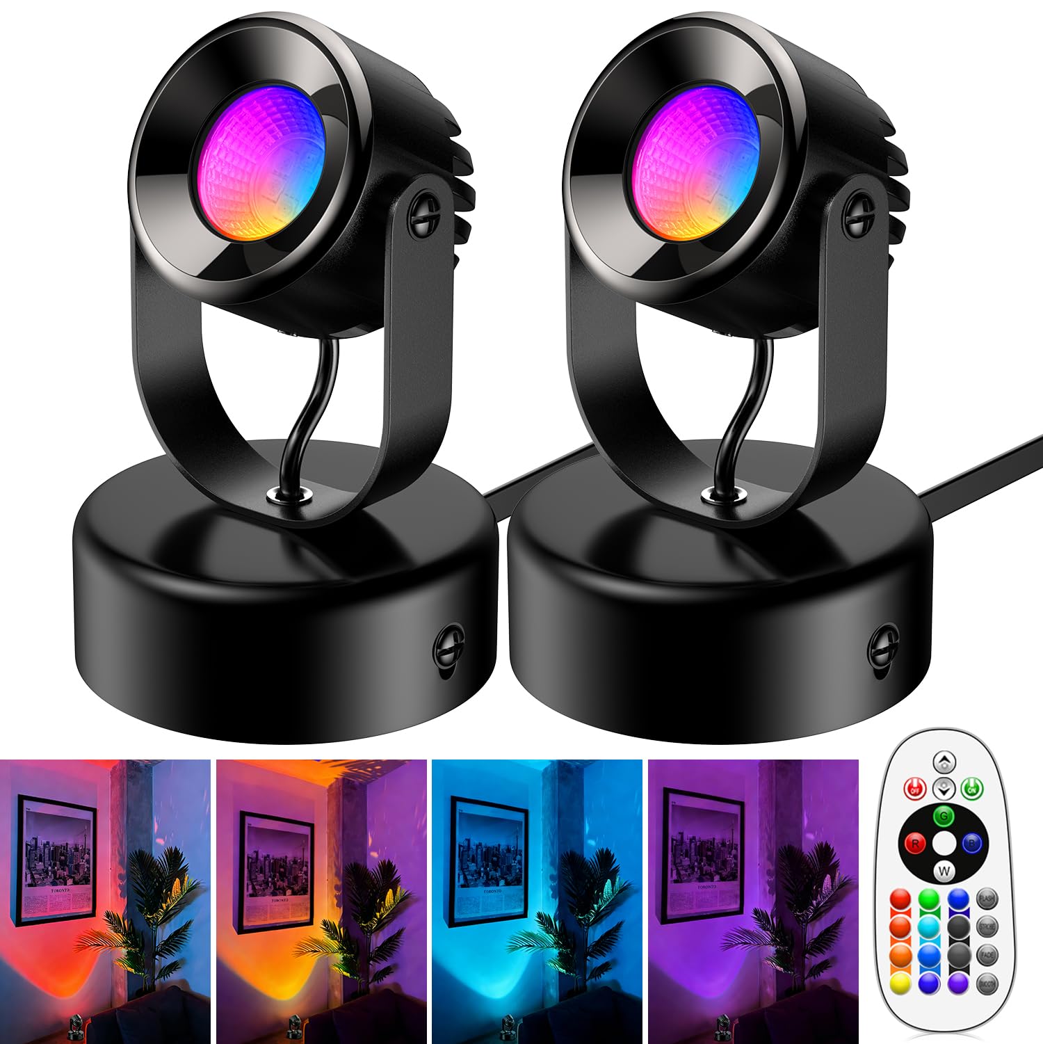 Photo 1 of BYQY 7W RGBW Uplights Indoor,Remote Dimmable Function,2 Pack