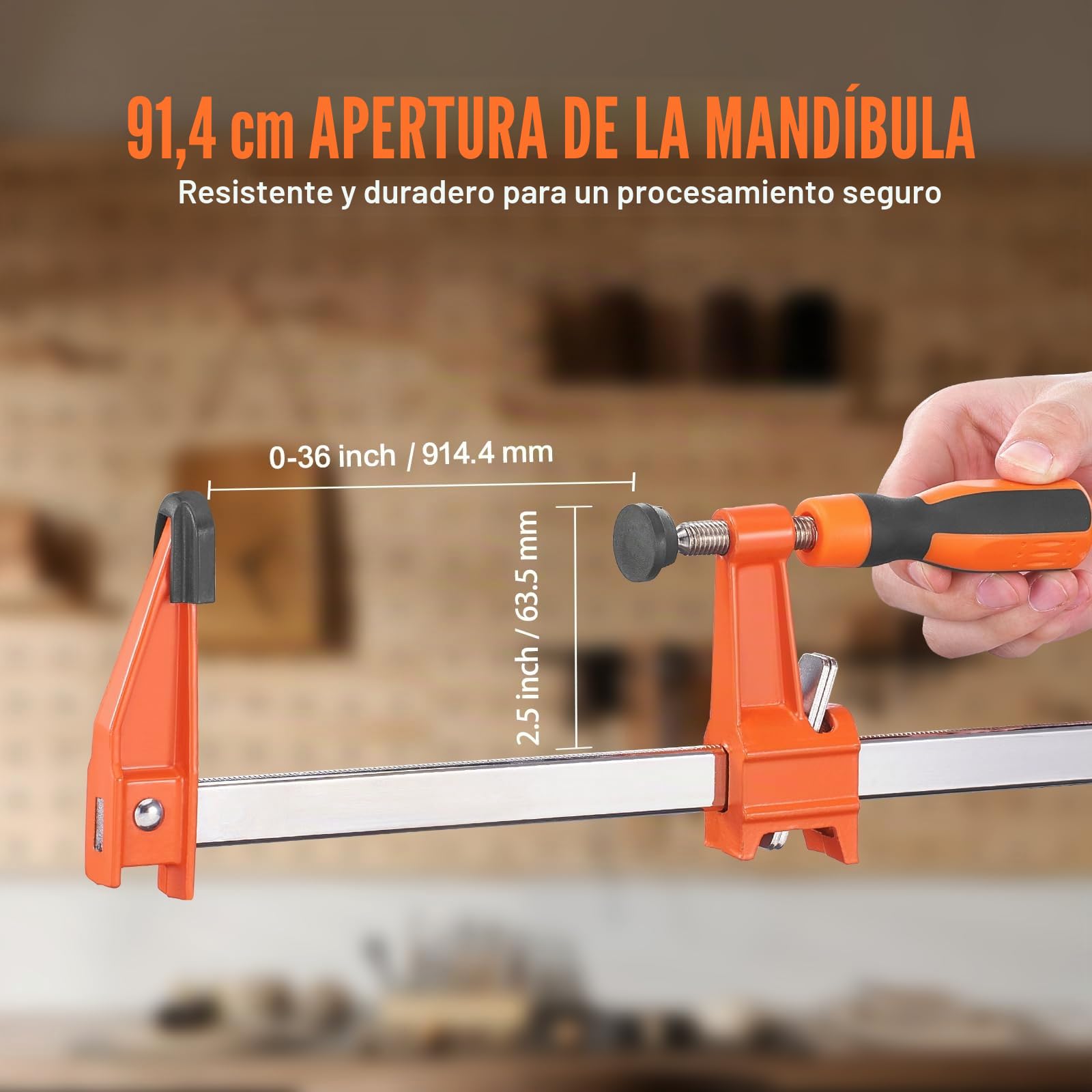VEVOR Juego de 2 abrazaderas de liberación rápida Abrazadera con una sola mano Apertura 914,4 mm Longitud 1015 mm Fuerza de sujeción máxima Alicate esparcidor reversible de 272 kg para carpintero