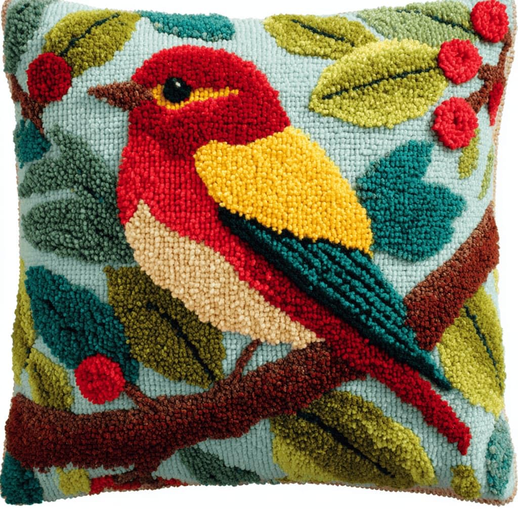 Kitquiver Latch Hook Kits Donkey for Adults,Jungle Bird DIY Latch Hook Cushion Kits and Latch Rug Kits Cross-Stitch Embroidery Cushion Cover for Home Sofa Decoration 17X17 in