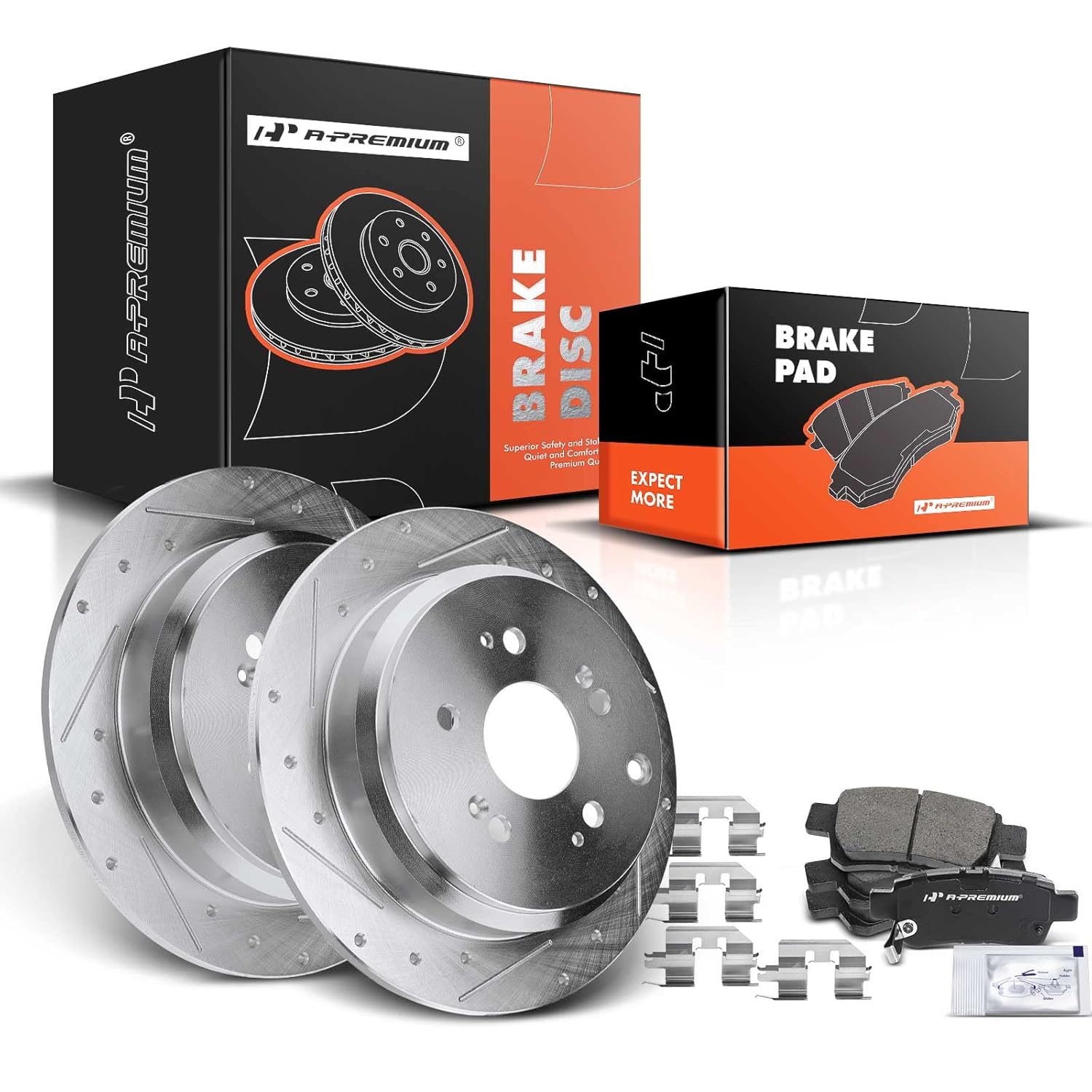 Kit de Discos de Freio Traseiros A-Premium 12,31" (312,8mm) com Furos e Ranhuras e Pastilhas Cerâmicas Compatível com Honda Odyssey 2005-2010 – Conjunto de 6 Peças
