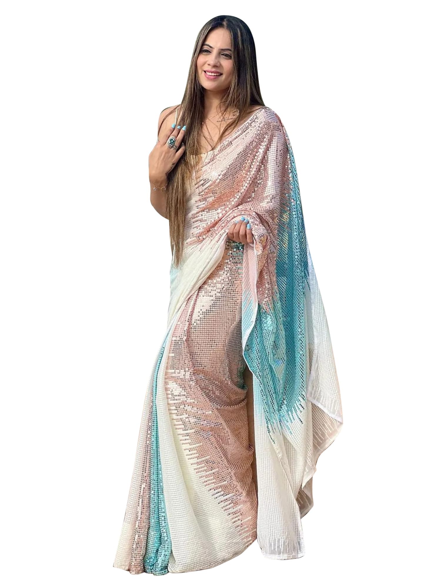 akhilam Women's Georgette Embellished Saree With Unstitched Blouse Piece(BITTI555_JR_Parent)-picture-19