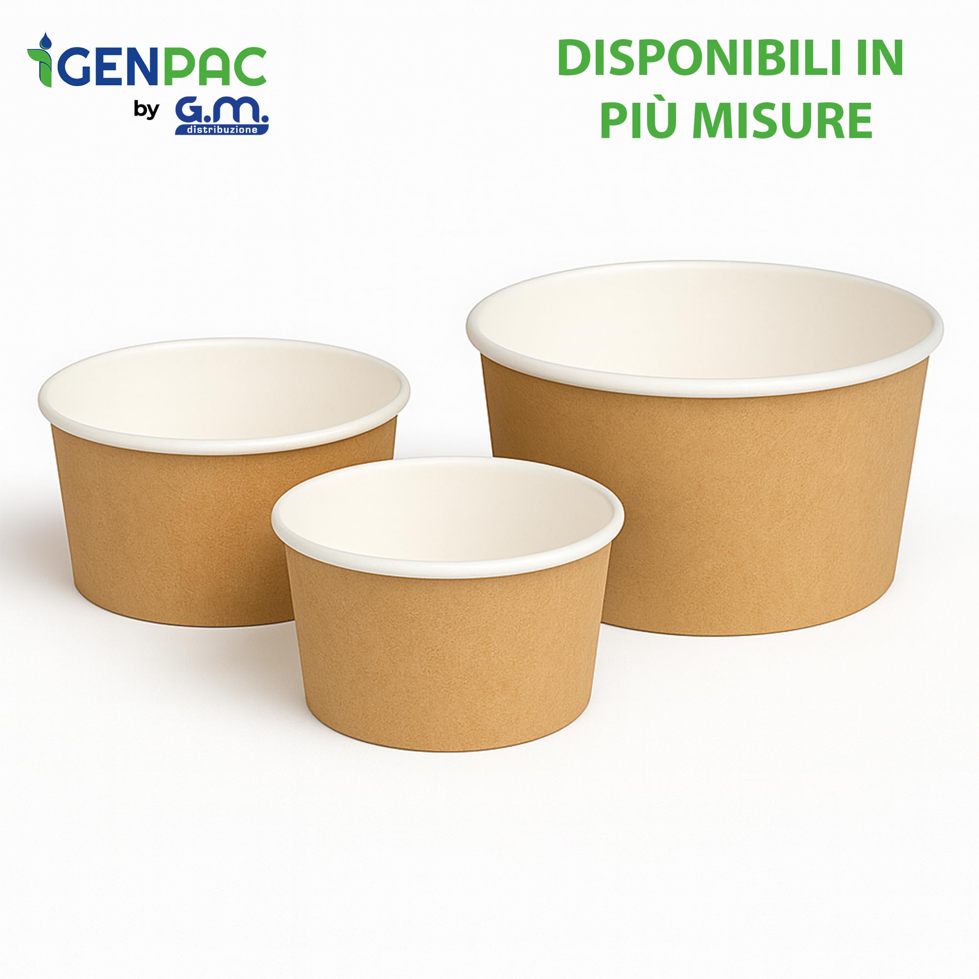 Contenitori Alimentari GM 50 Insalatiere Carta Avana 1000 ml Coperchio Trasparente Diametro 15 cm