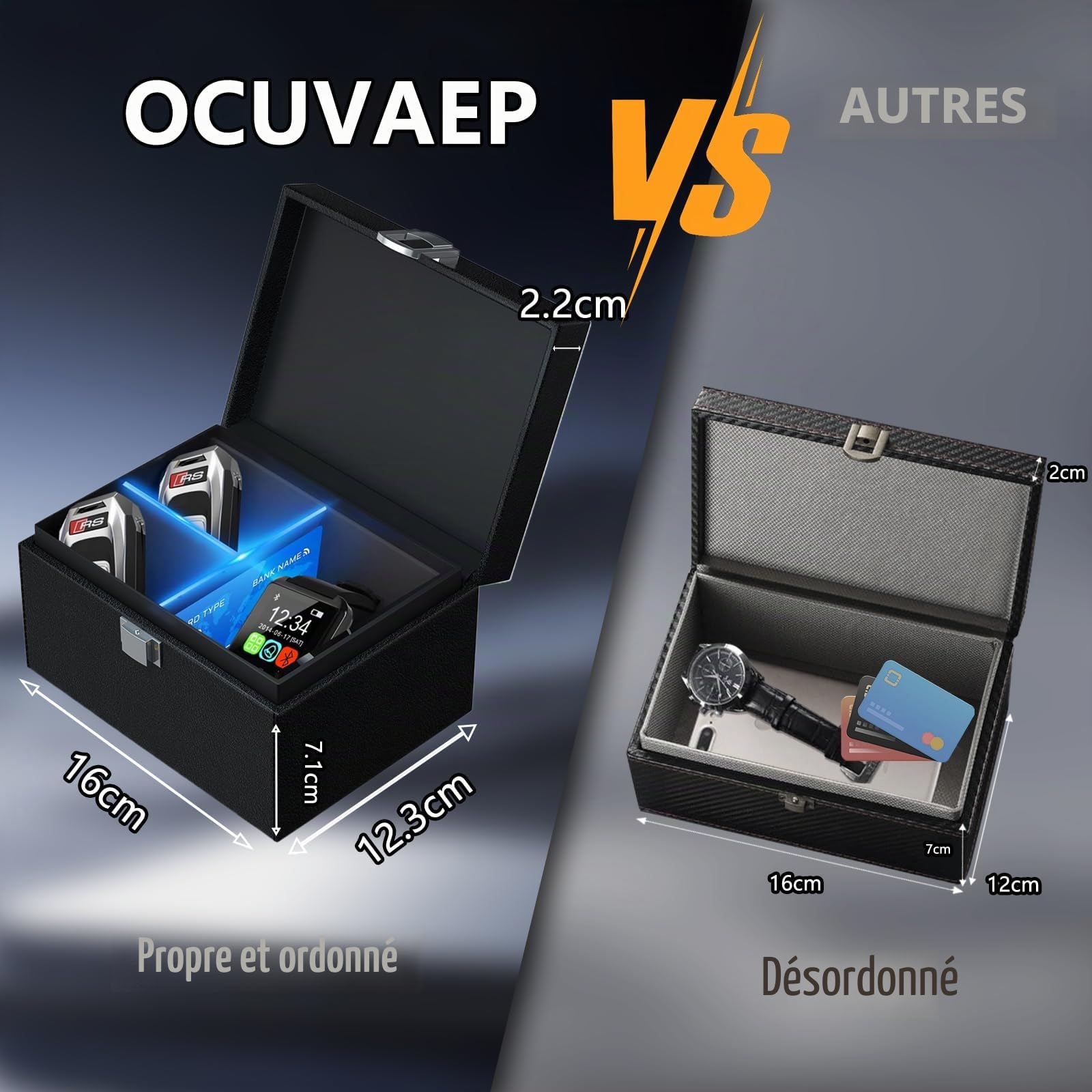 Boîte Anti RFID Clé Voiture Ensemble avec Etui RFID, Keyless Go Boîte Protection, Boîte Antivol Faraday, Bloque Signal RFID Boîte, Boitier Anti Ondes Clé Voiture (Petit)