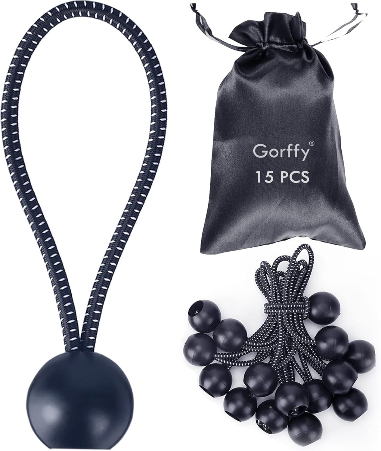 Bungee Cord with Balls, 15 pcs Tarpaulin Bungee Balls 5.7", Bungee Cord Balls Heavy Duty Bungee Strap Ties Ball,Elastic Ties Bungee Ties for Tarpaulin, Camping Tarp Luggage and Household Items