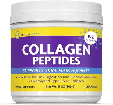 InnovixLabs Collagen Peptides Powder, Hydrolyzed Collagen Peptides Type l & LLL Collagen Powder, Supports Hair, Nail, Skin, Bone & Joint Health, Collagen for Women and Men, Unflavored, 30-Day Supply