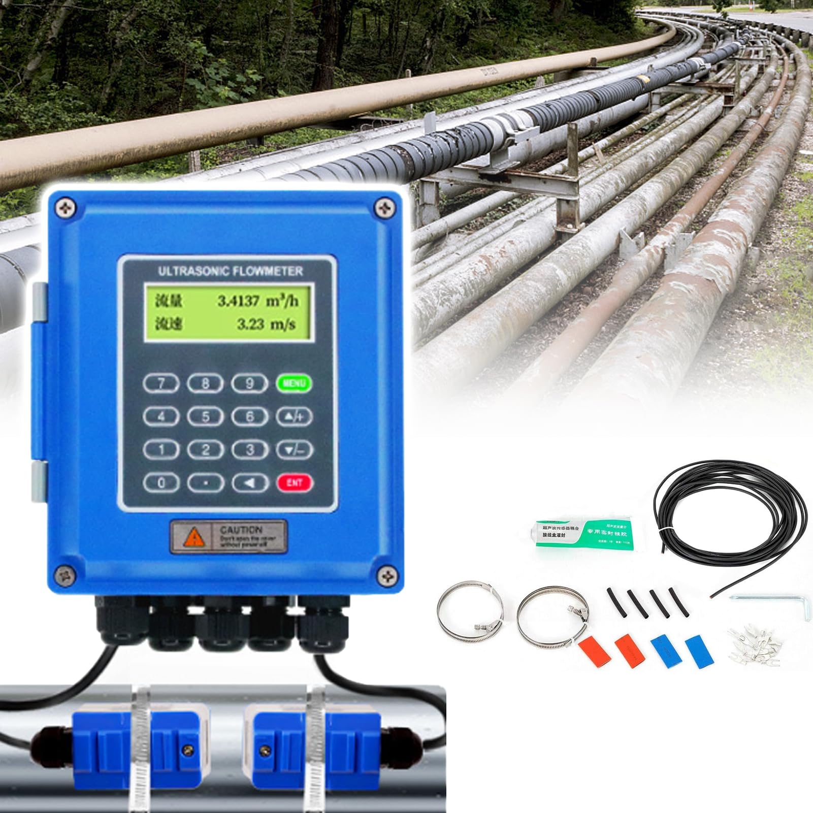 GZGHRZQS Ultrasonic Flow Meter TUF-2000B | Liquid Water Flow Control Meter Flowmeter Counter Display | With Tm-1, Ts-2, Tl-1 Clamp-On Transducers | Bidirectional Flow Measurement
