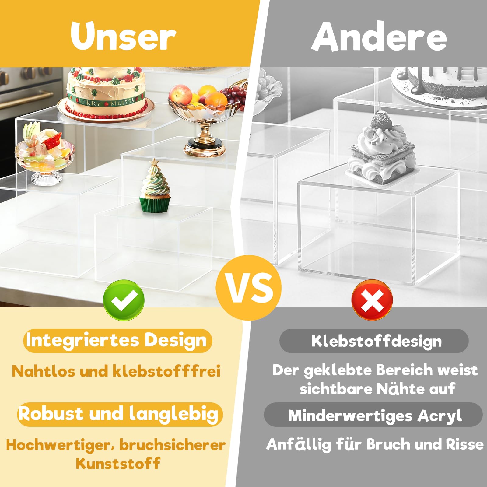 6er-Pack Acryl-Buffet-Ständer, Ausstellungsständer mit hohlem Sockel, Dessertständer für Weihnachtsfeiern, Hochzeiten, Geburtstage und Familienfeiern (transparent)